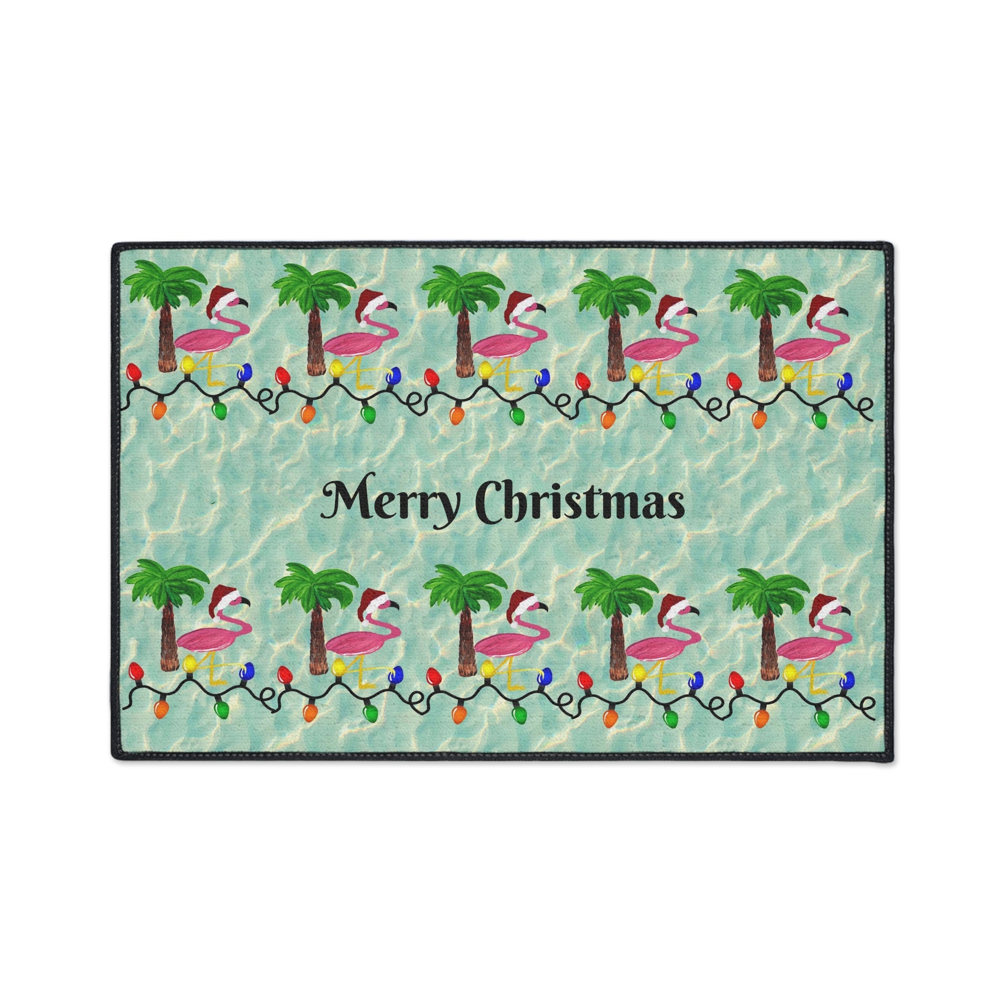 Tropical Flamingo Christmas Floor Mat — Merry Christmas Poolside Doormat