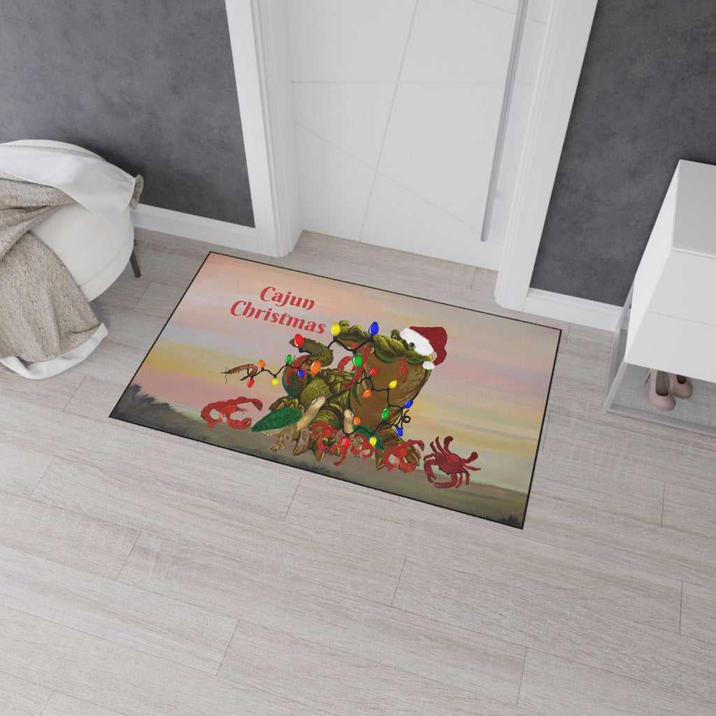 Cajun Christmas Floor Mat – Heavy Duty Holiday Welcome Mat with Crab & Gator Lights
