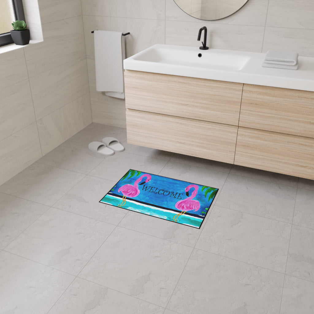 Welcome Flamingo Beach Mat — Heavy-Duty Tropical Welcome Doormat