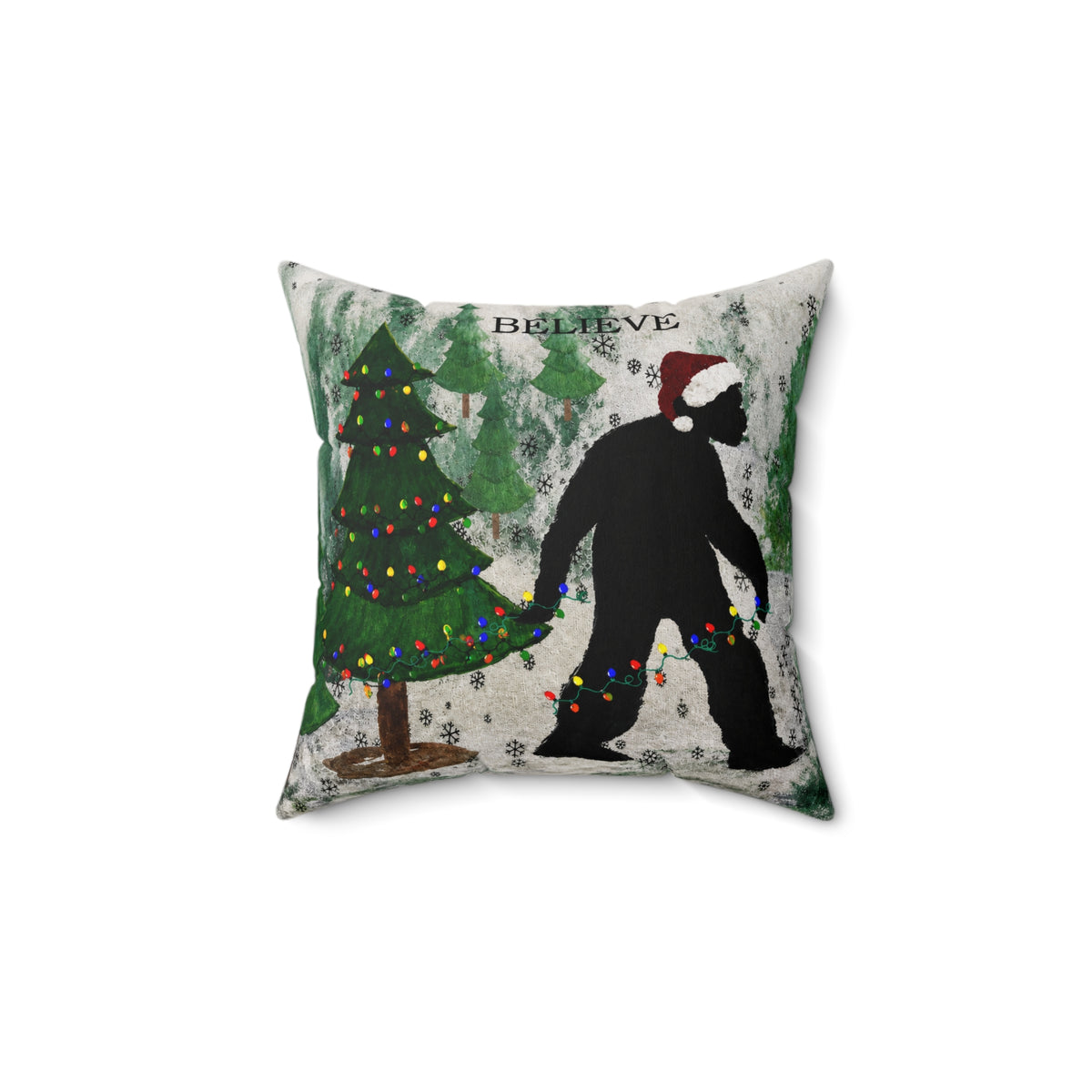 Christmas Bigfoot Pillow — 'Believe' Holiday Decorative Throw Pillow