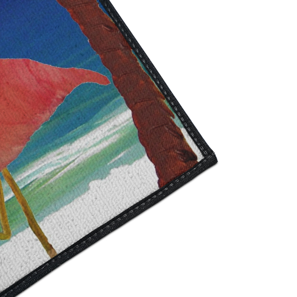 Cocktail Hour Flamingo Floor Mat — Tropical Beach Bar Welcome Mat
