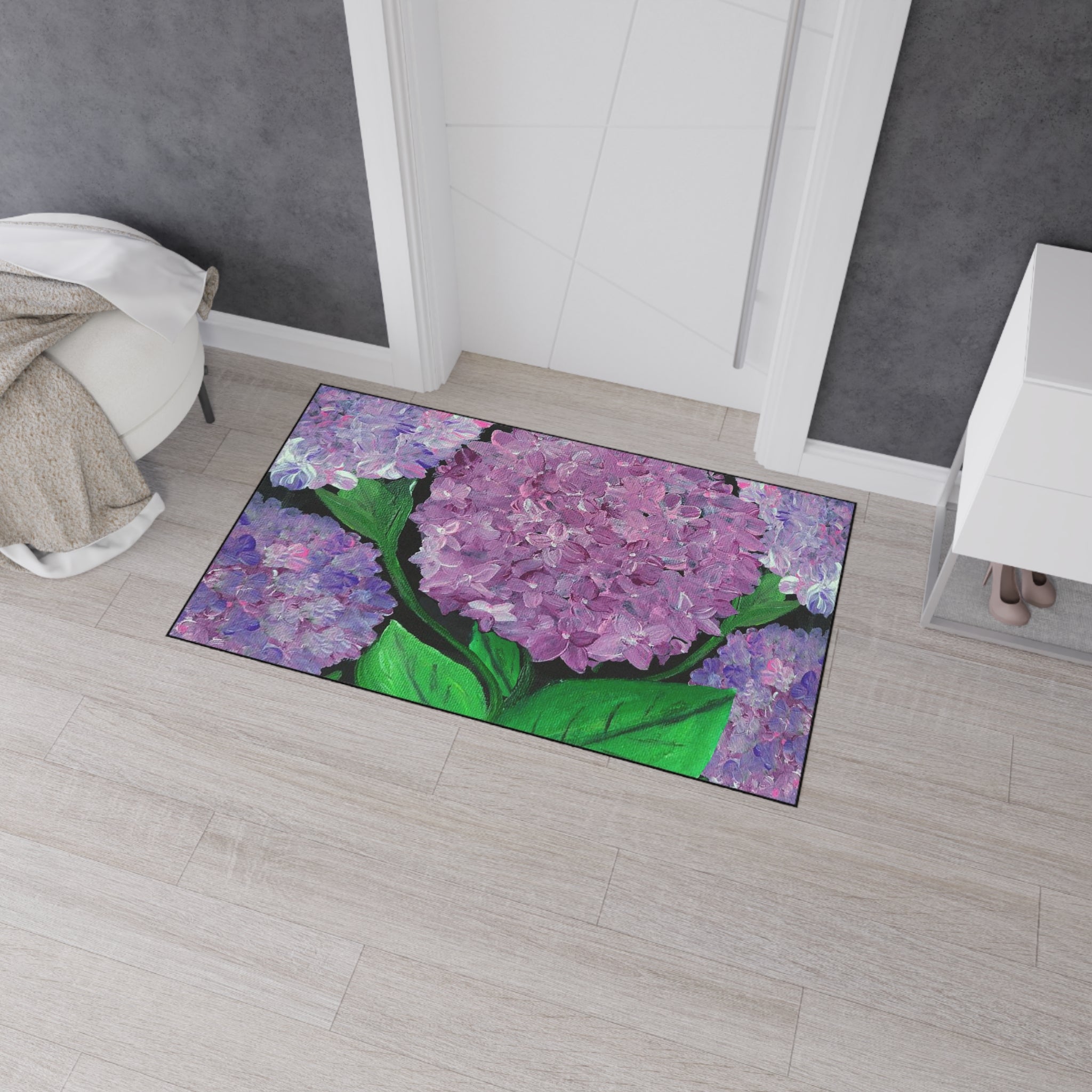 Purple Hydrangeas Floral Heavy-Duty Floor Mat