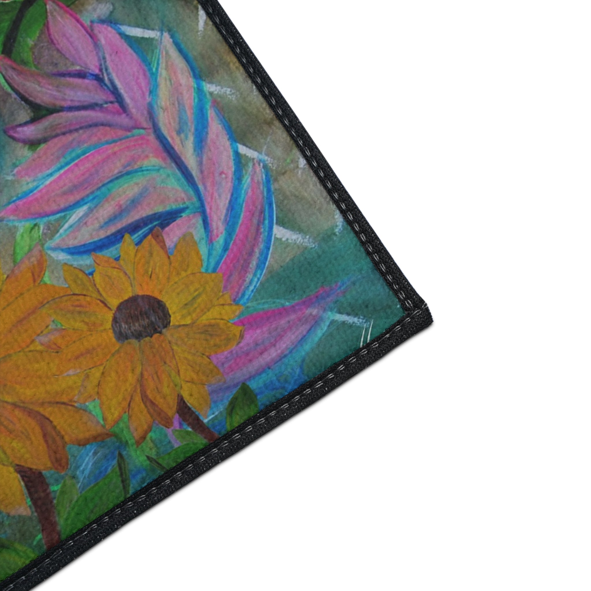 Floral Garden Heavy Duty Floor Mat — Colorful Sunflowers & Poppies Doormat