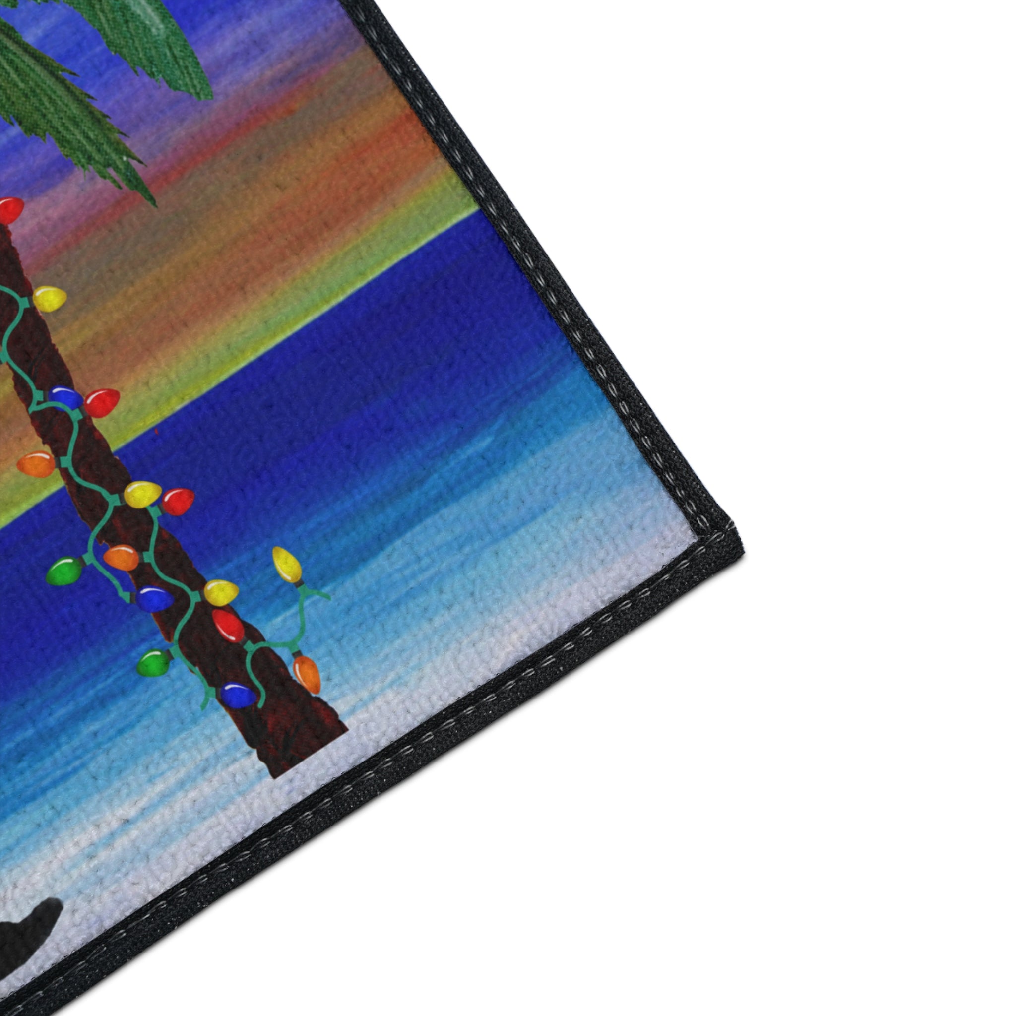 Christmas Beach Sasquatch Doormat — Holiday Palm Tree Welcome Mat