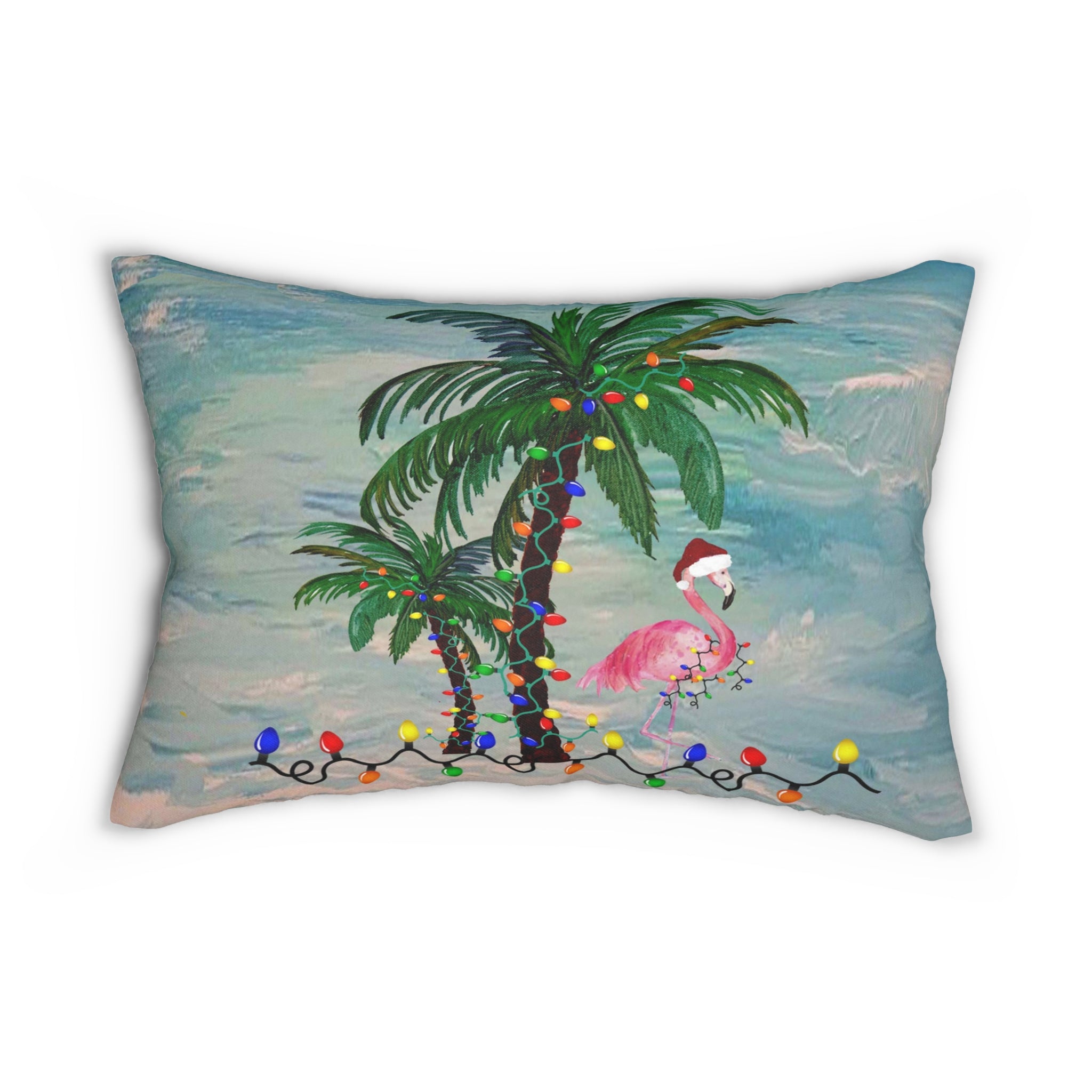 Santa flamingo Lumbar Pillow