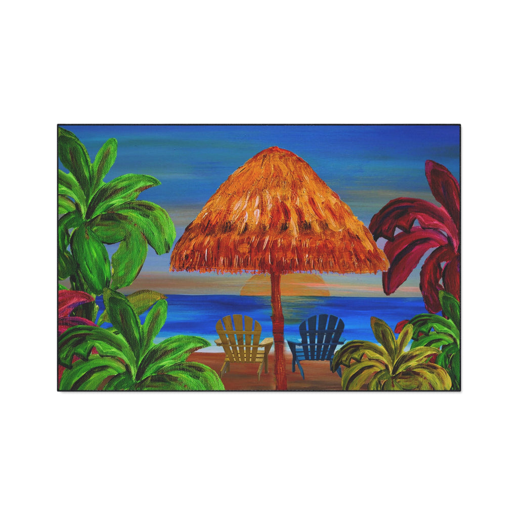 Tropical Beach Floor Mat — Sunset Palapa & Adirondack Chairs Heavy-Duty Door Rug