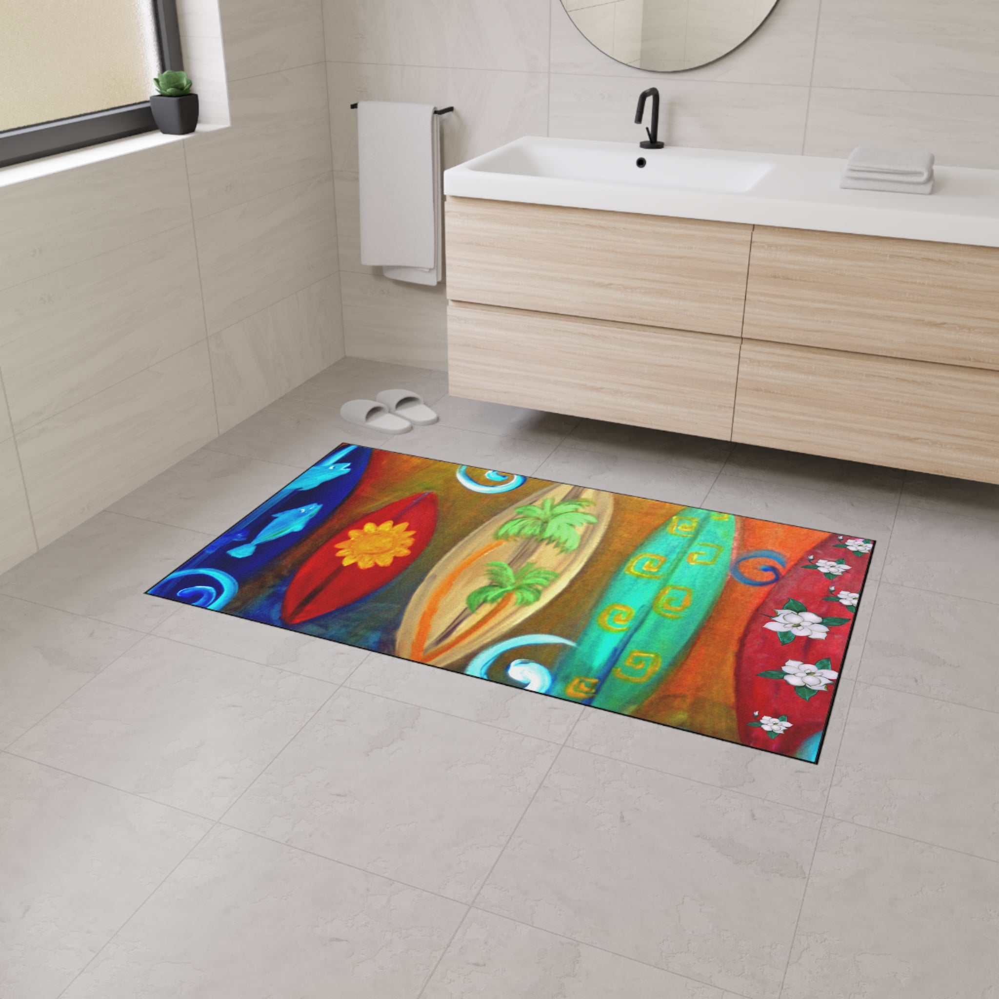Surfboard Beach Floor Mat — Heavy Duty Tropical Welcome Mat
