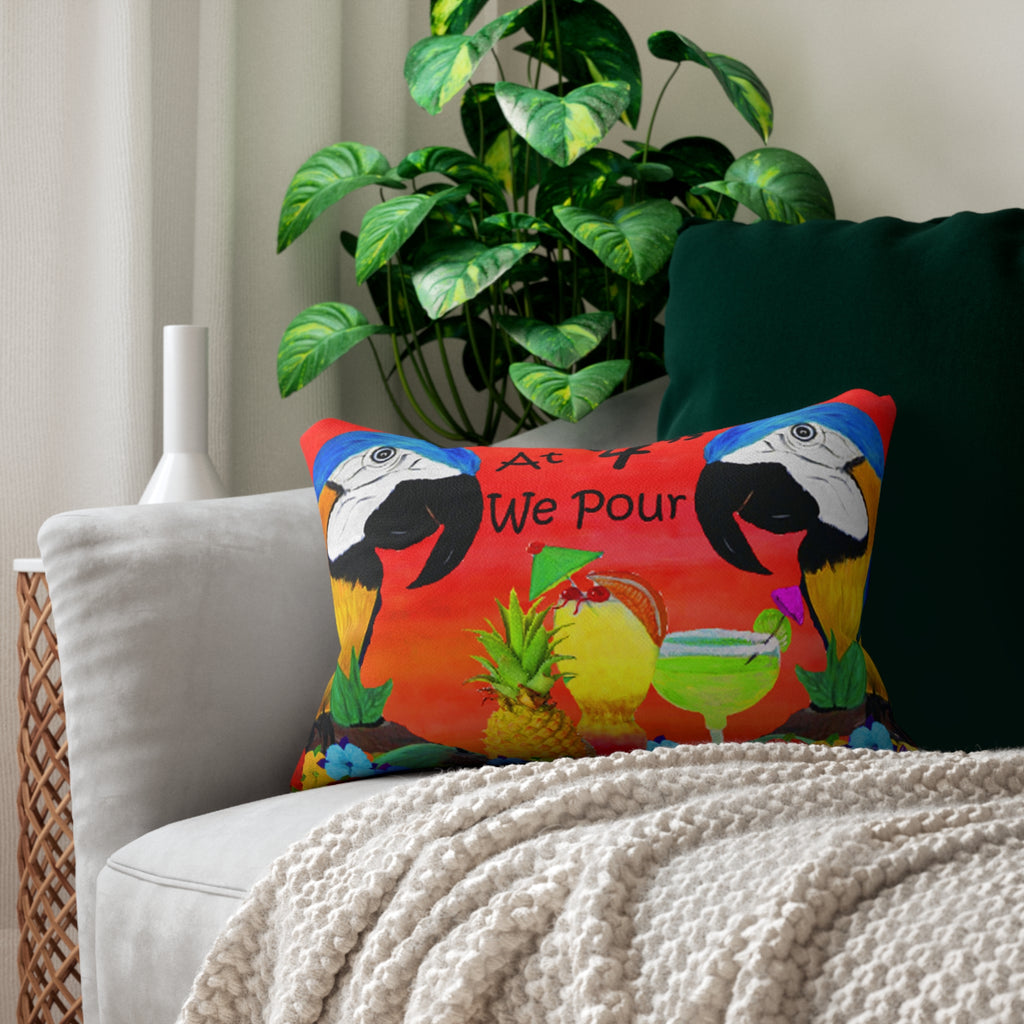 Tropical Parrot Lumbar Pillow — "At 4 We Pour" Cocktail Decor