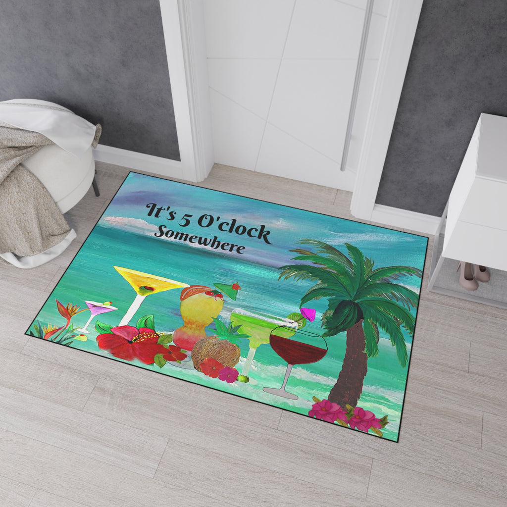 Beach Cocktail Floor Mat – "It's 5 O'Clock Somewhere" Heavy Duty Welcome Mat