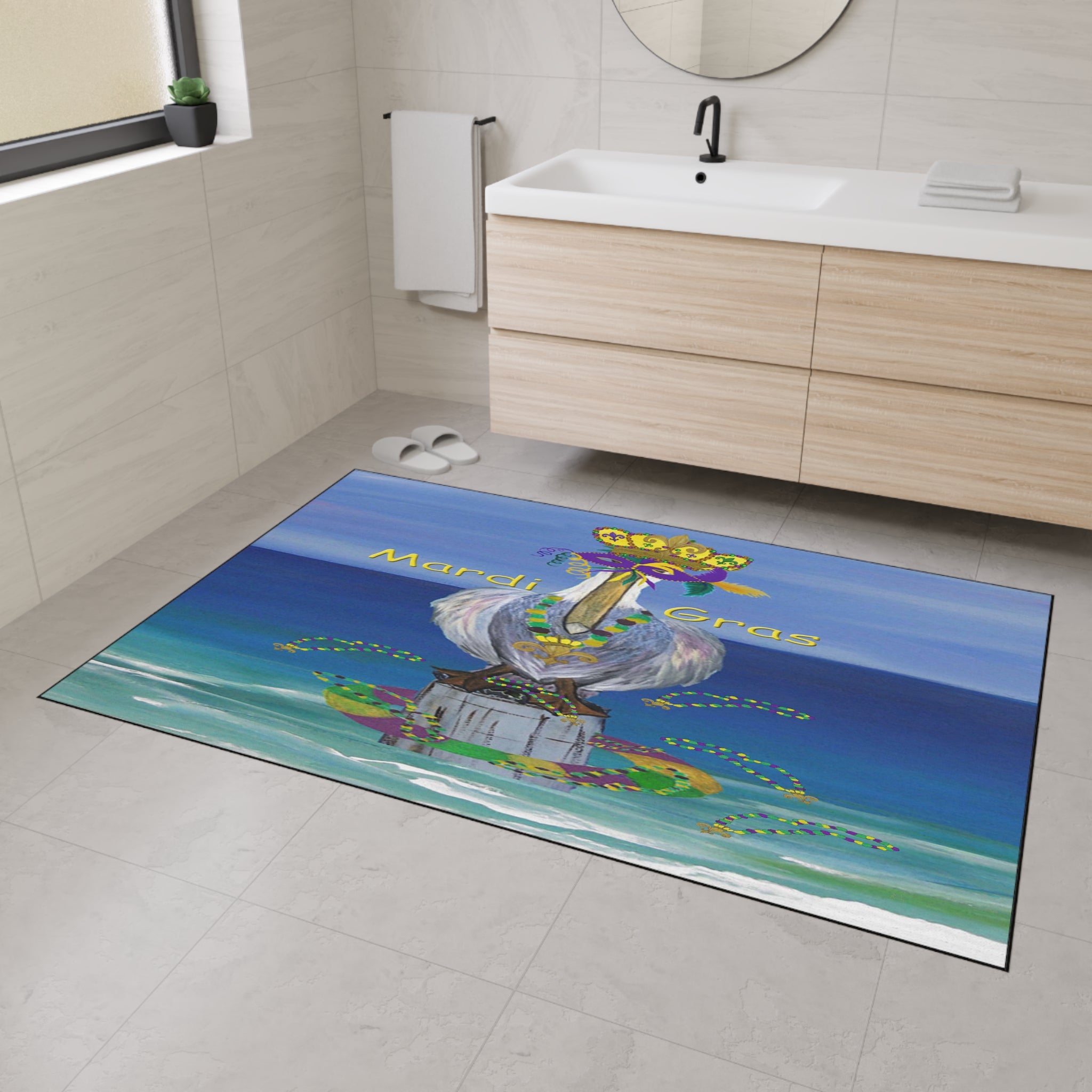 Mardi Gras Crowned Pelican Beach Heavy-Duty Floor Mat