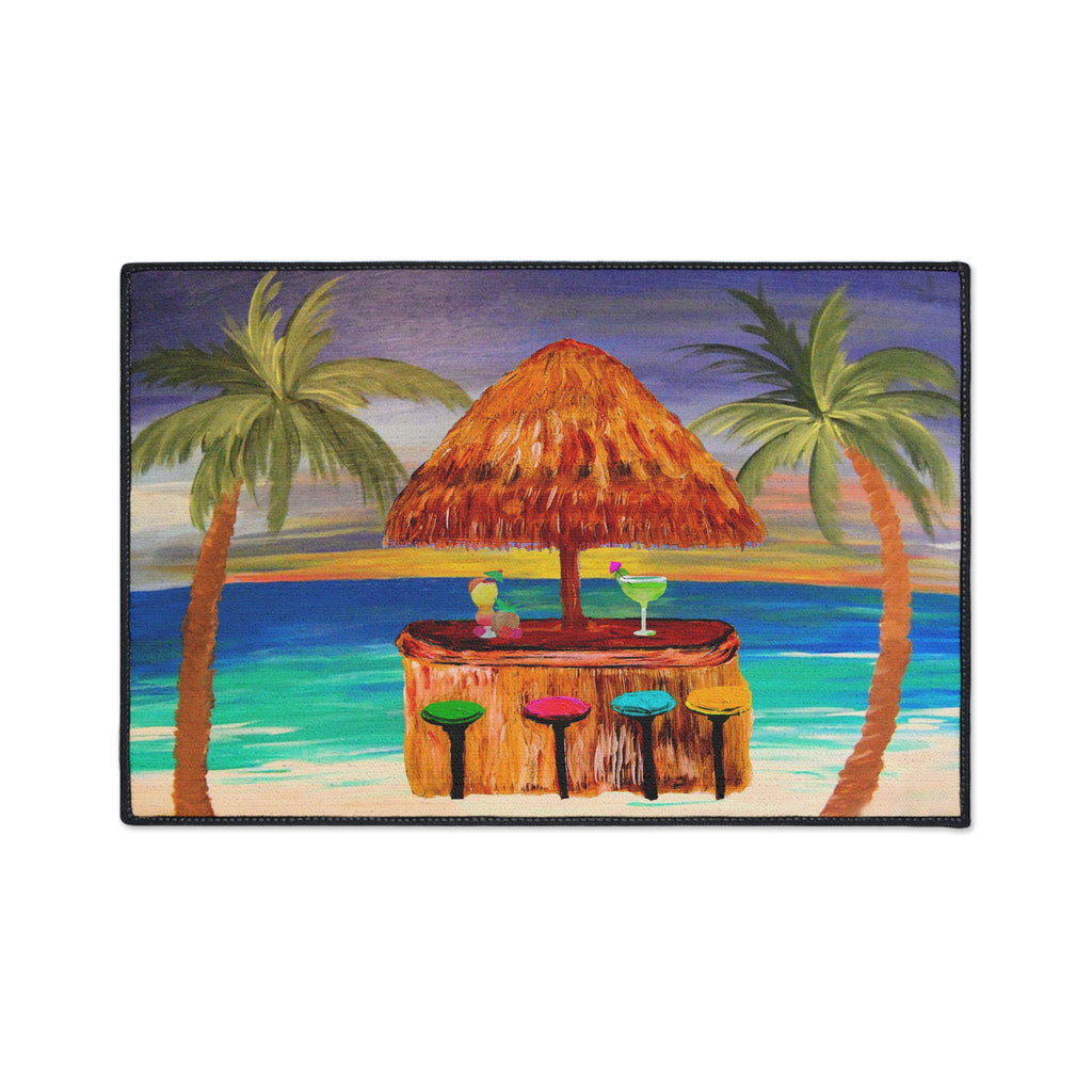 Tiki Bar Floor Mat – Tropical Beach Doormat with Palm Trees & Cocktail Design