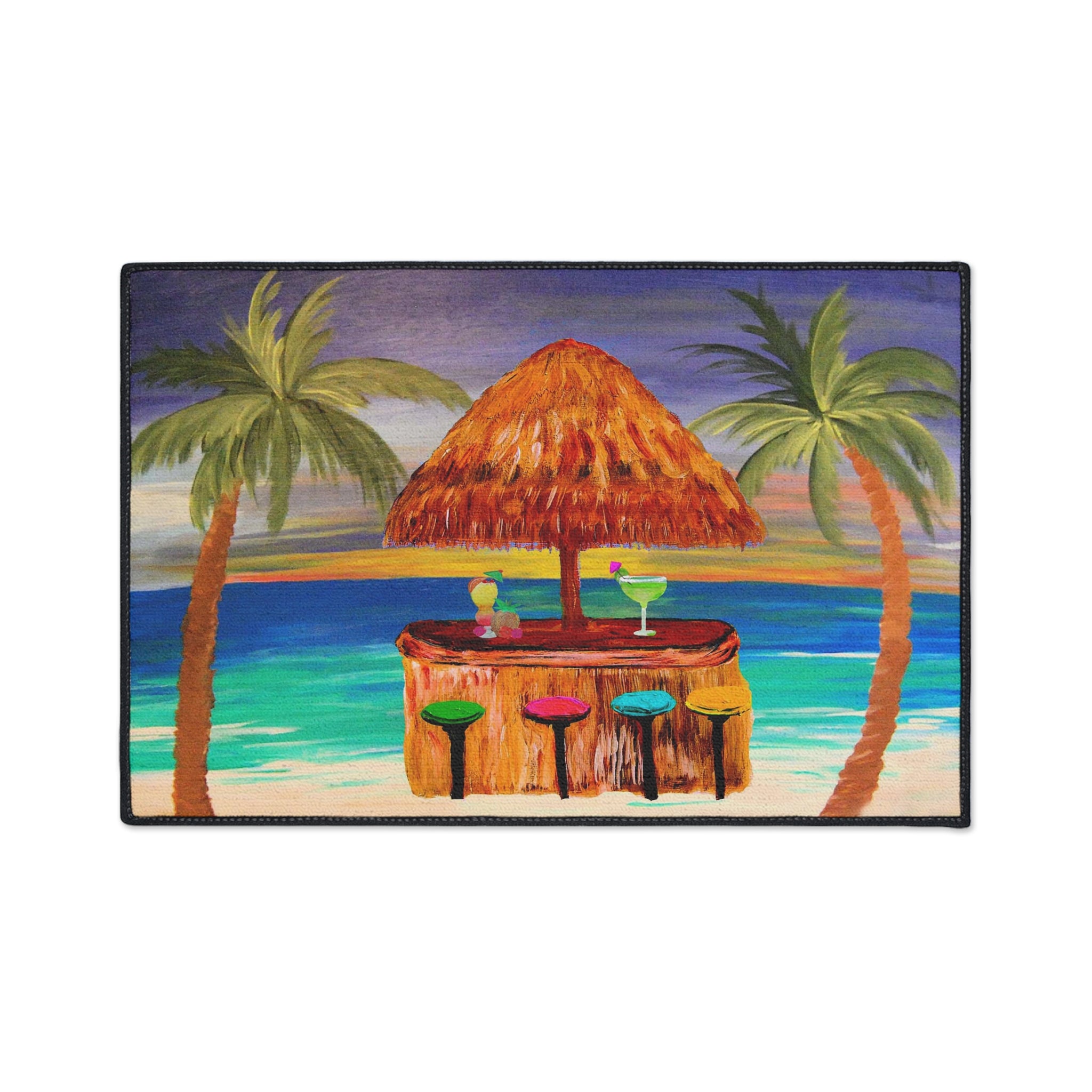 Tiki Bar Floor Mat – Tropical Beach Doormat with Palm Trees & Cocktail Design