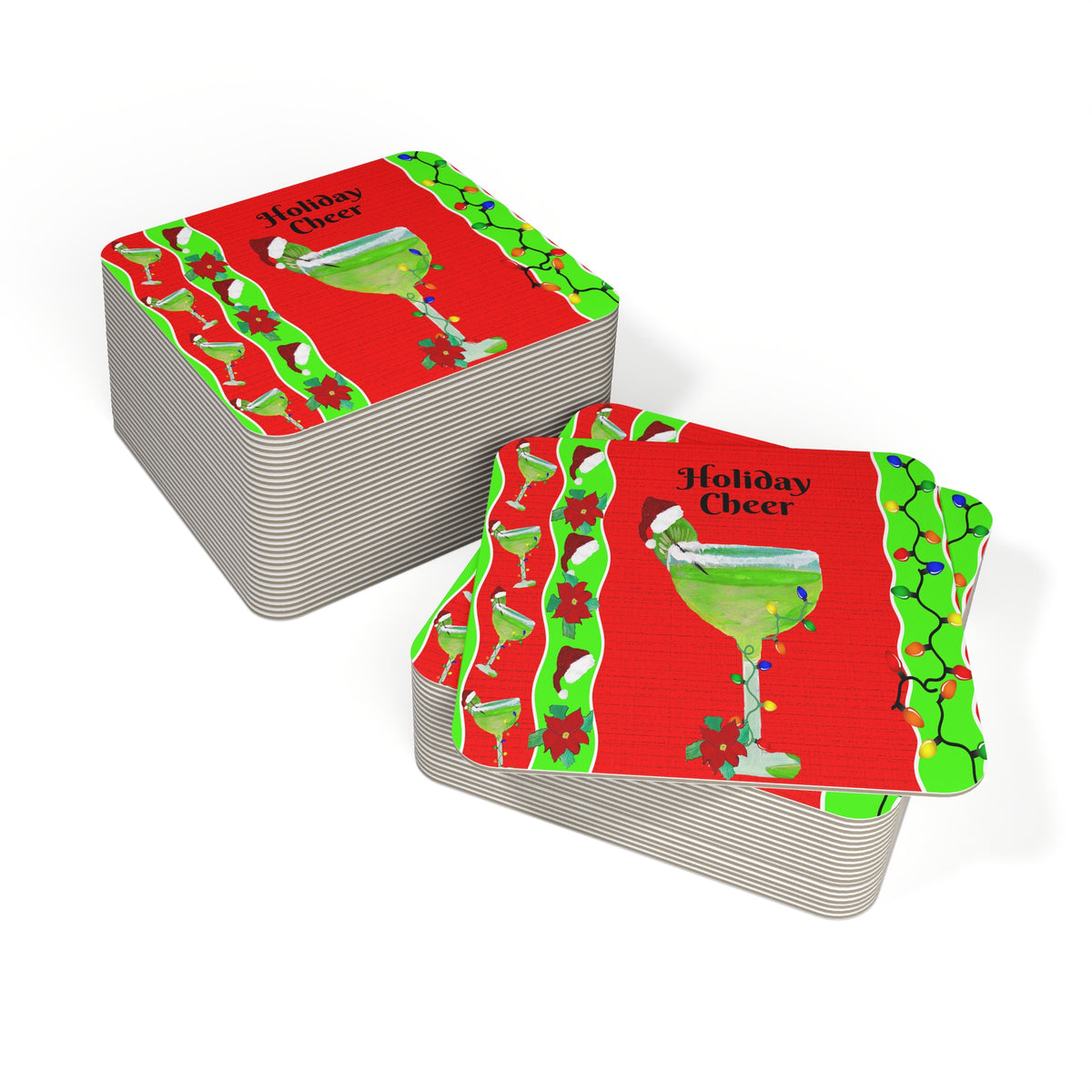Holiday Cheer Margarita Coasters — Festive Cocktail Party Drink Coaster Set