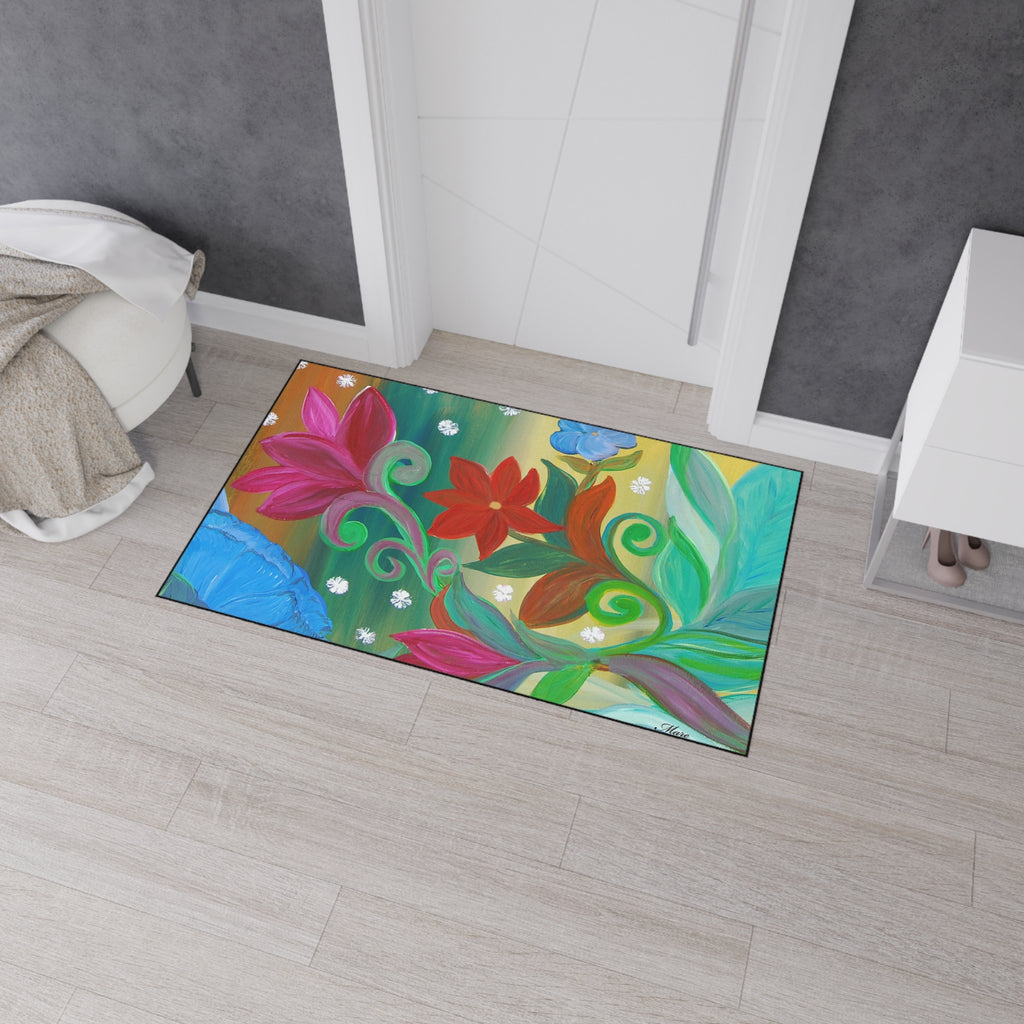 Floral Bloom Heavy Duty Floor Mat – Colorful Tropical Flowers Welcome Rug