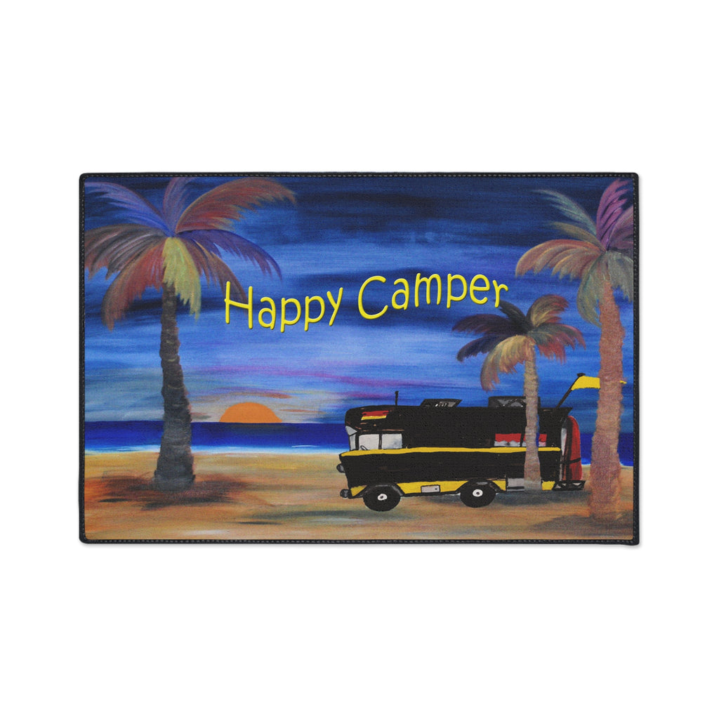 Happy Camper Floor Mat — Heavy-Duty Outdoor/Entry Rug for RV & Beach Lovers