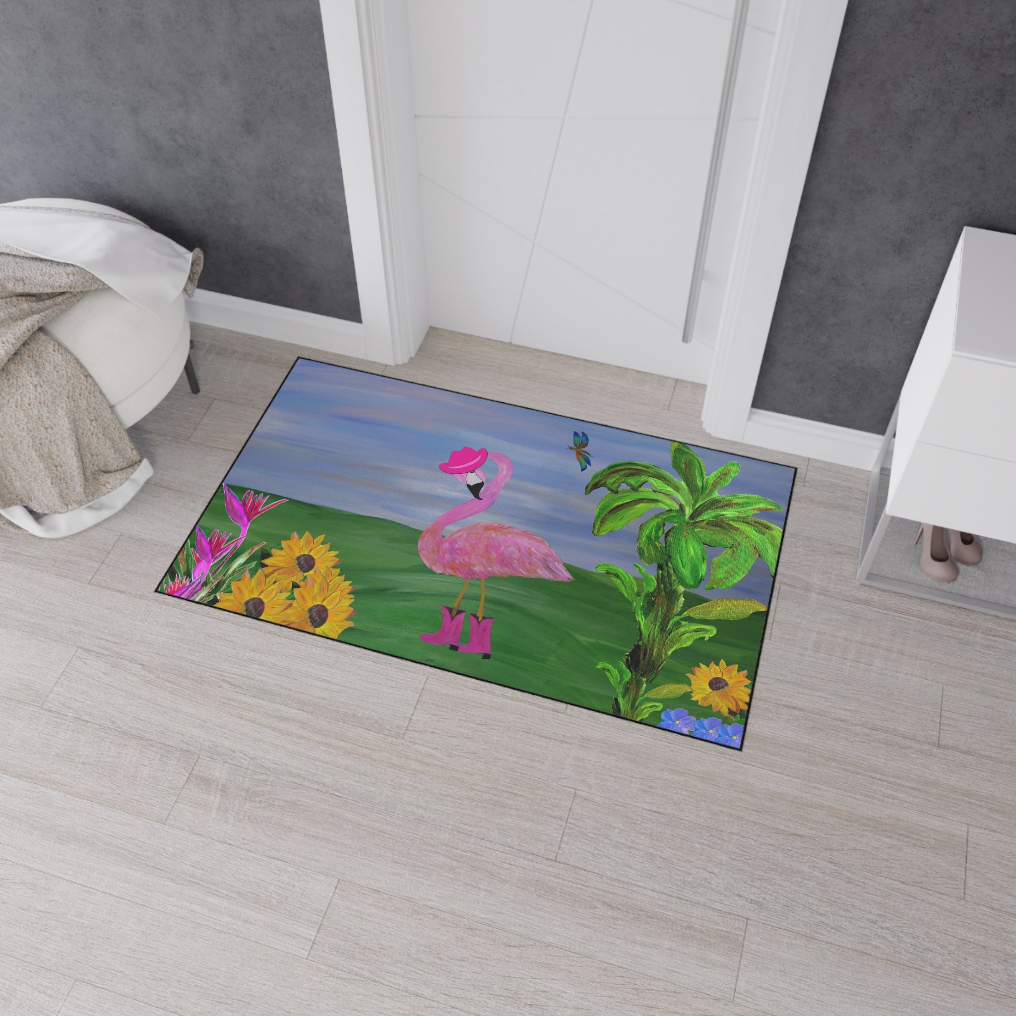 Cowgirl Pink Flamingo in Cowboy boots and hat funny Garden Heavy Duty Floor Mat