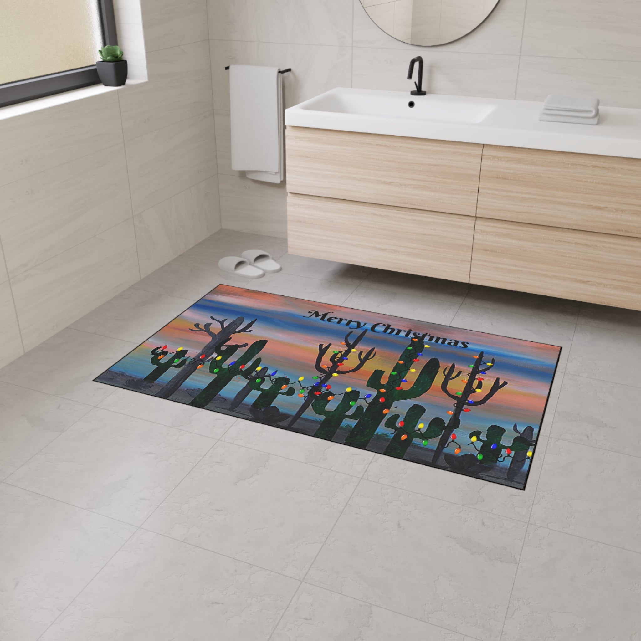 Christmas Cactus Floor Mat – Merry Christmas Desert Scene Doormat