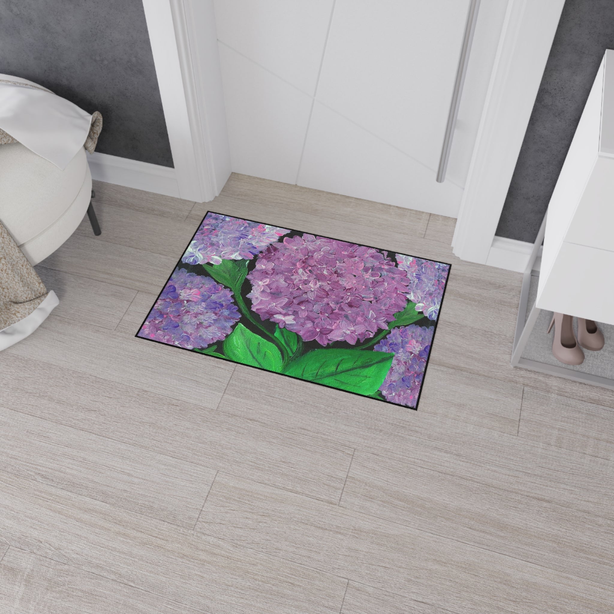 Purple Hydrangeas Floral Heavy-Duty Floor Mat