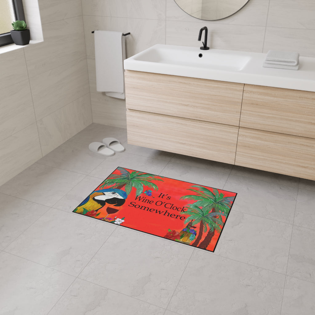 Floor Mat — "It’s Wine O’Clock Somewhere" Tropical Parrot Welcome Mat