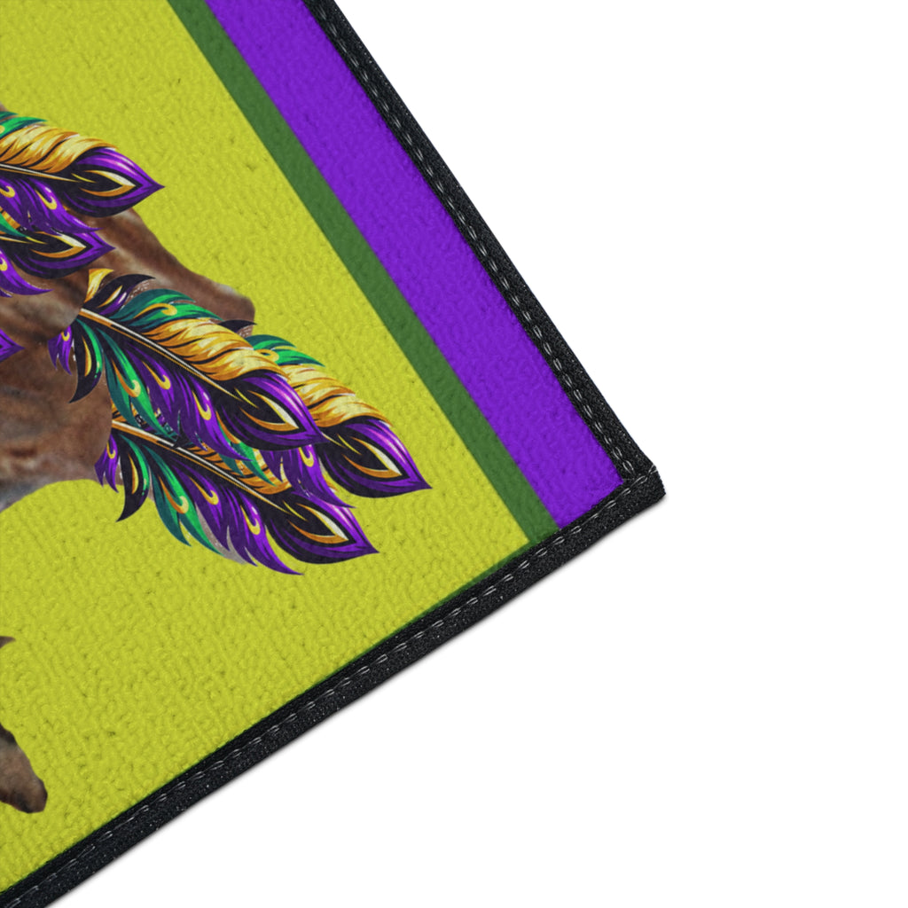 Pelican Mardi Gras adorned in beach home decor Heavy Duty Floor Mat rug