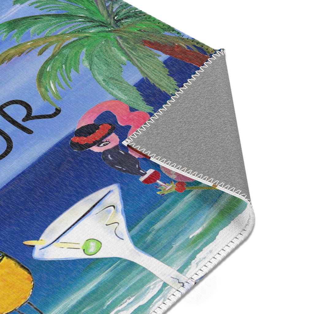Tropical Flamingo 'At 4 We Pour' Area Rug – Beach Bar Cocktail Mat