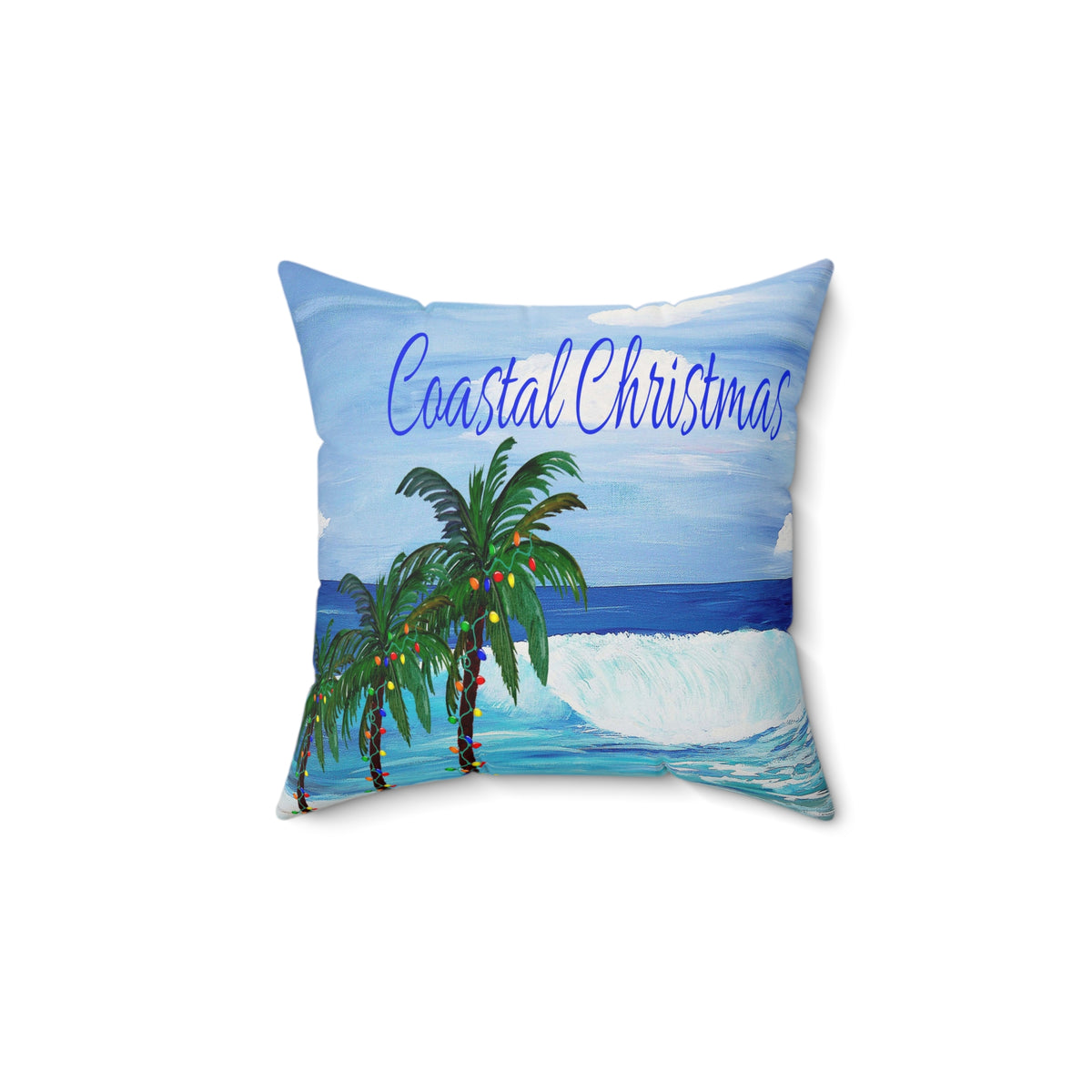 Coastal Christmas Throw Pillow - Tropical Palm Tree Beach Holiday Decor