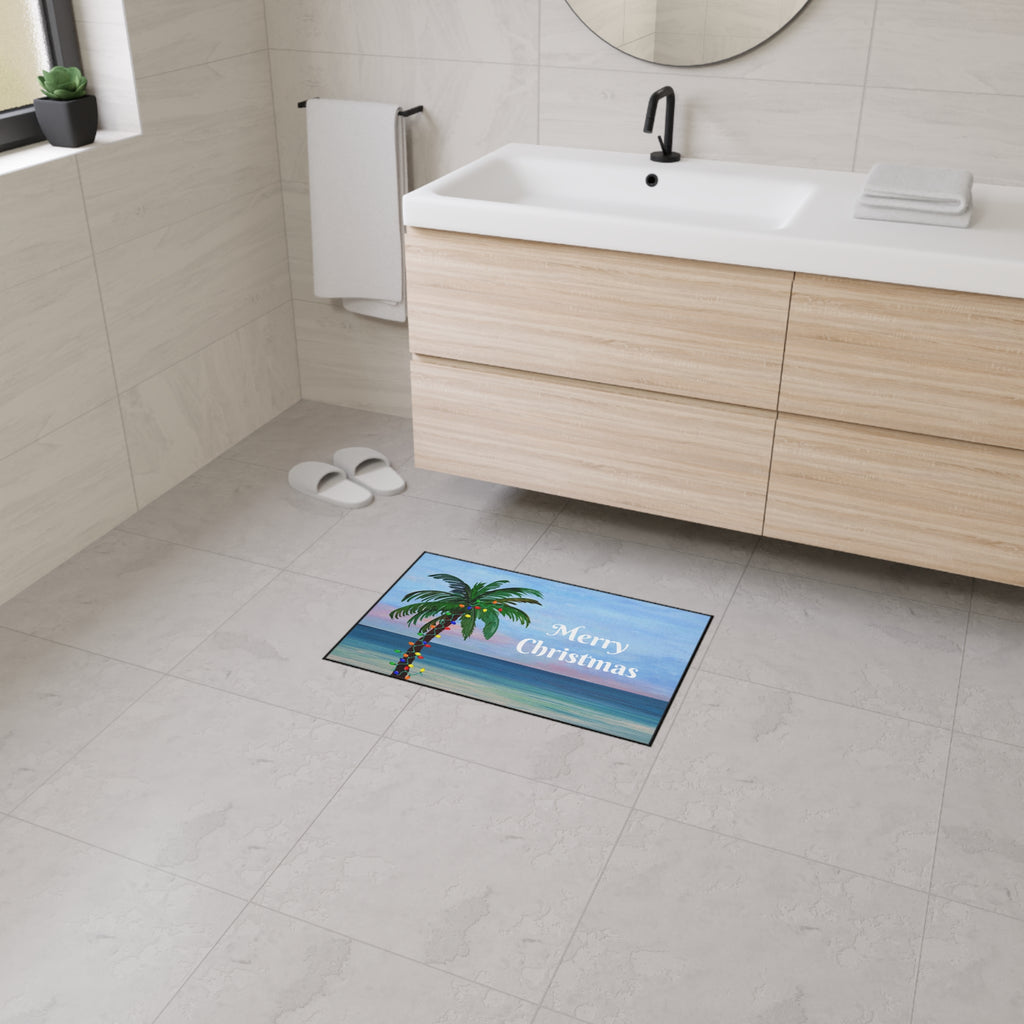Merry Christmas Palm Tree Beach Floor Mat