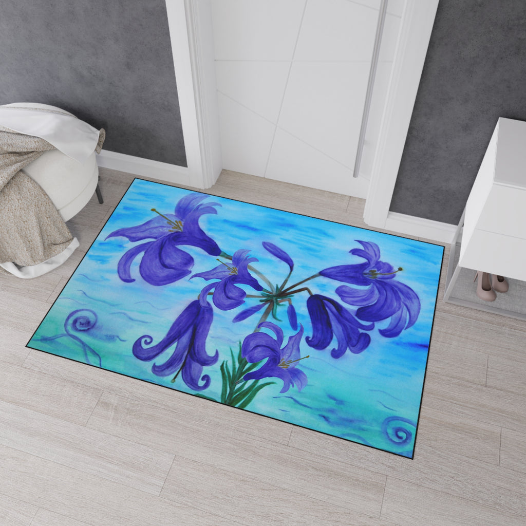 Blue Lily Heavy Duty Floor Mat — Waterproof Floral Entryway Rug
