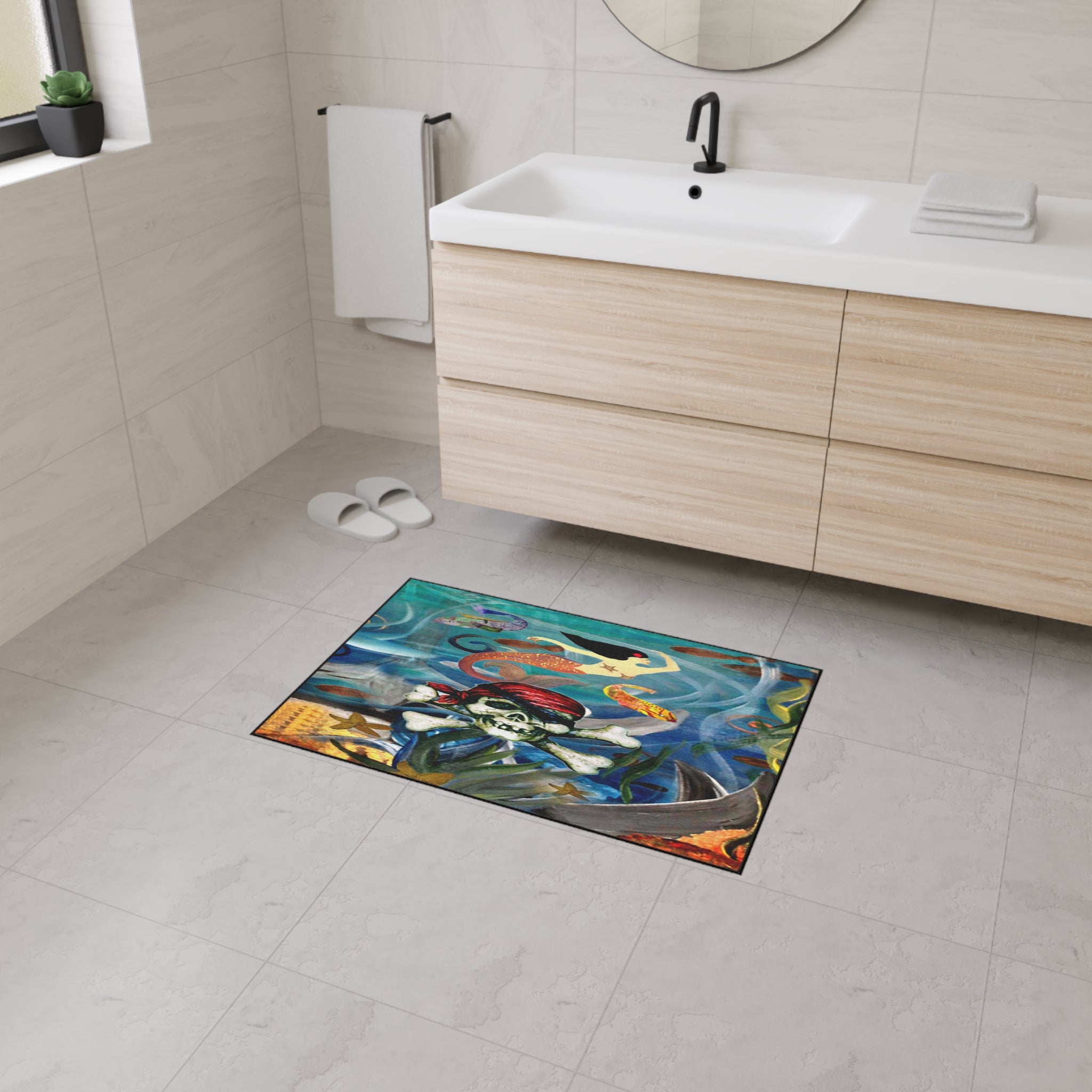 Pirate Skull & Mermaid Heavy Duty Floor Mat — Nautical Entryway Rug