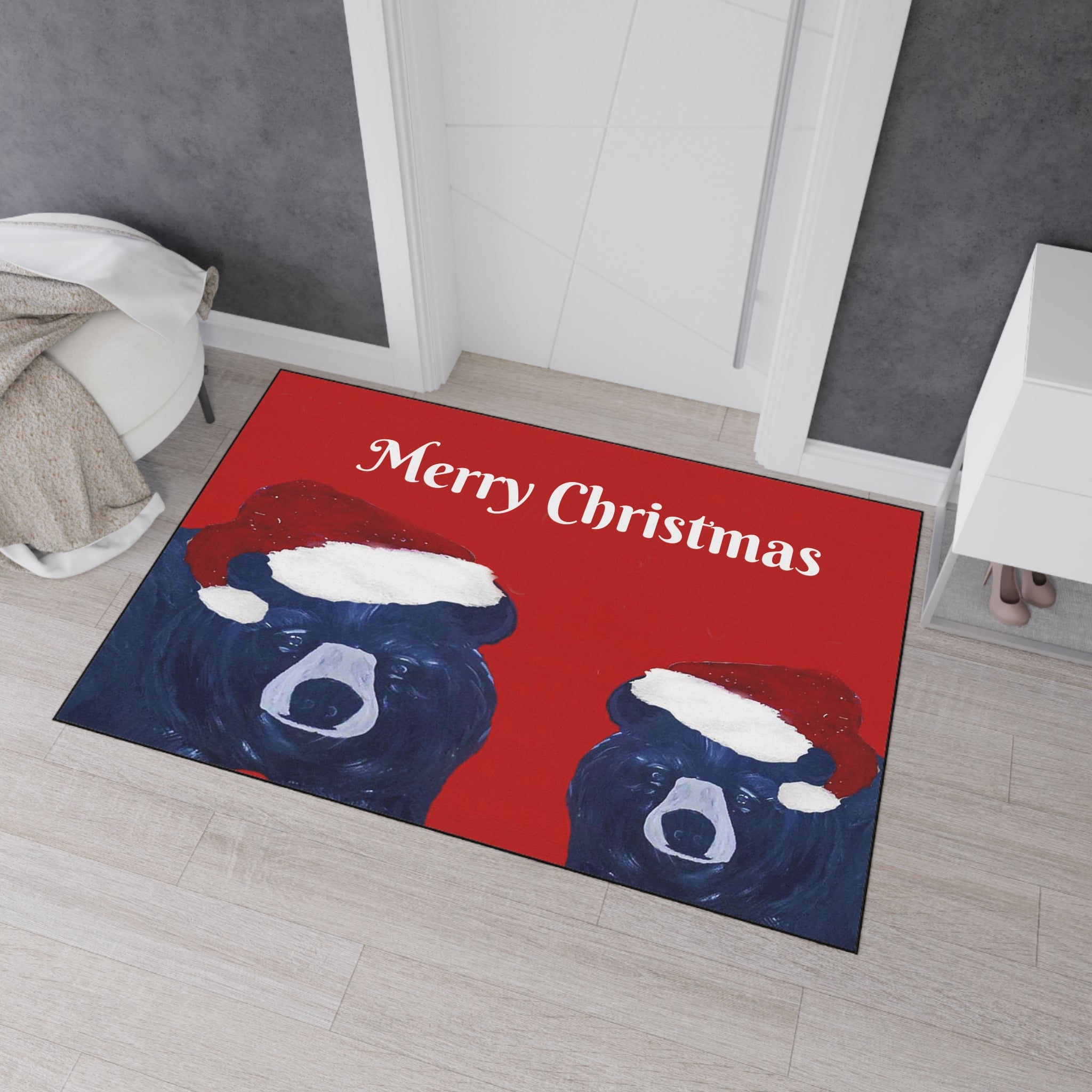 Merry Christmas Bear Floor Mat — Heavy-Duty Holiday Door Rug