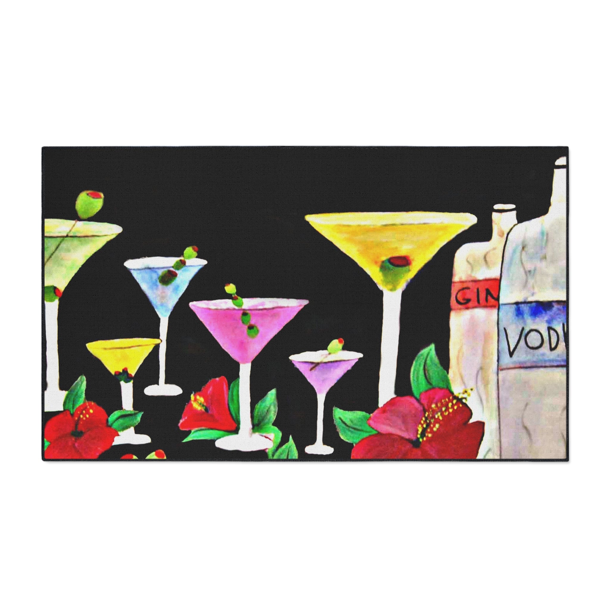 Cocktail Bar Floor Mat — Colorful Martini & Bottles Floor Mat rug