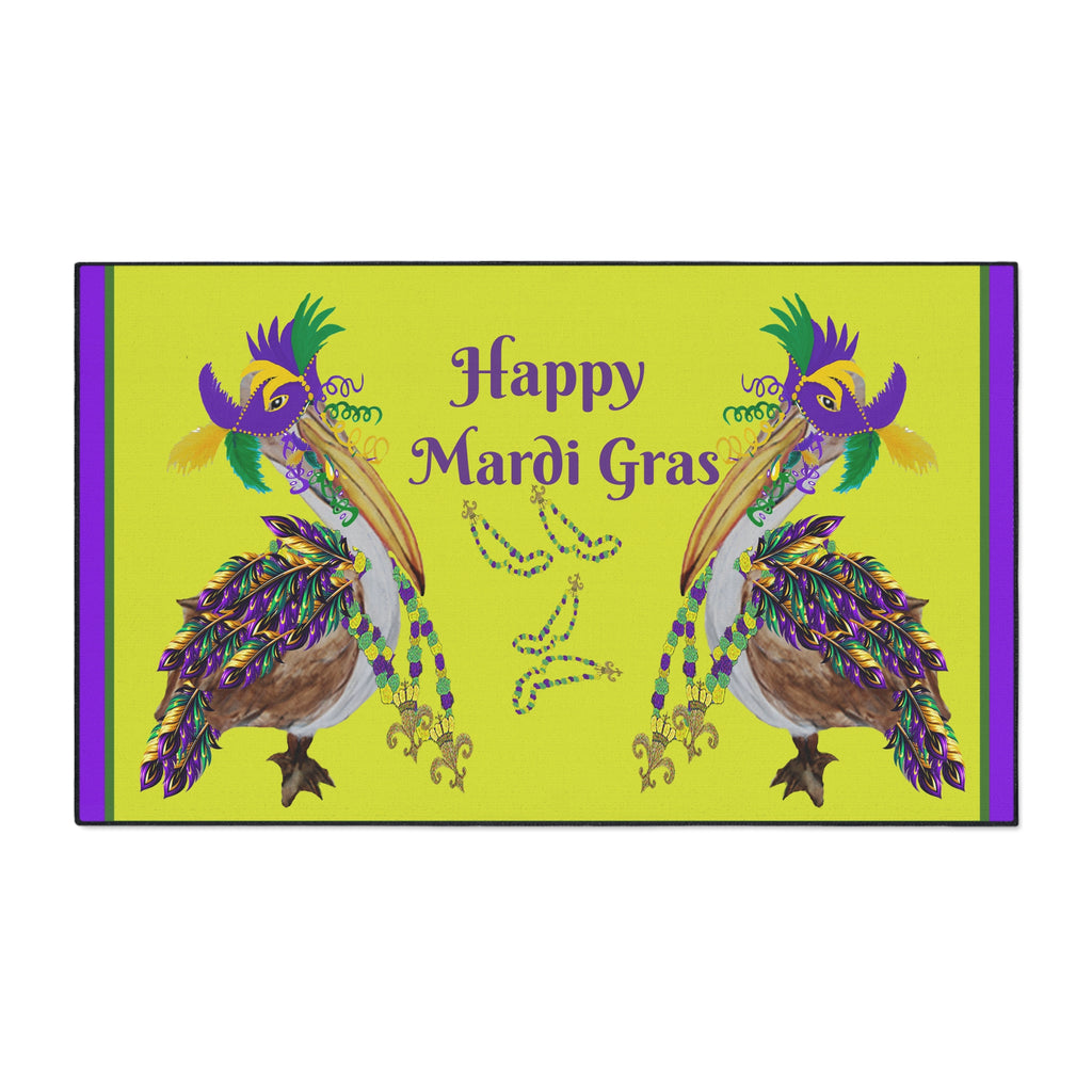 Pelican Mardi Gras adorned in beach home decor Heavy Duty Floor Mat rug