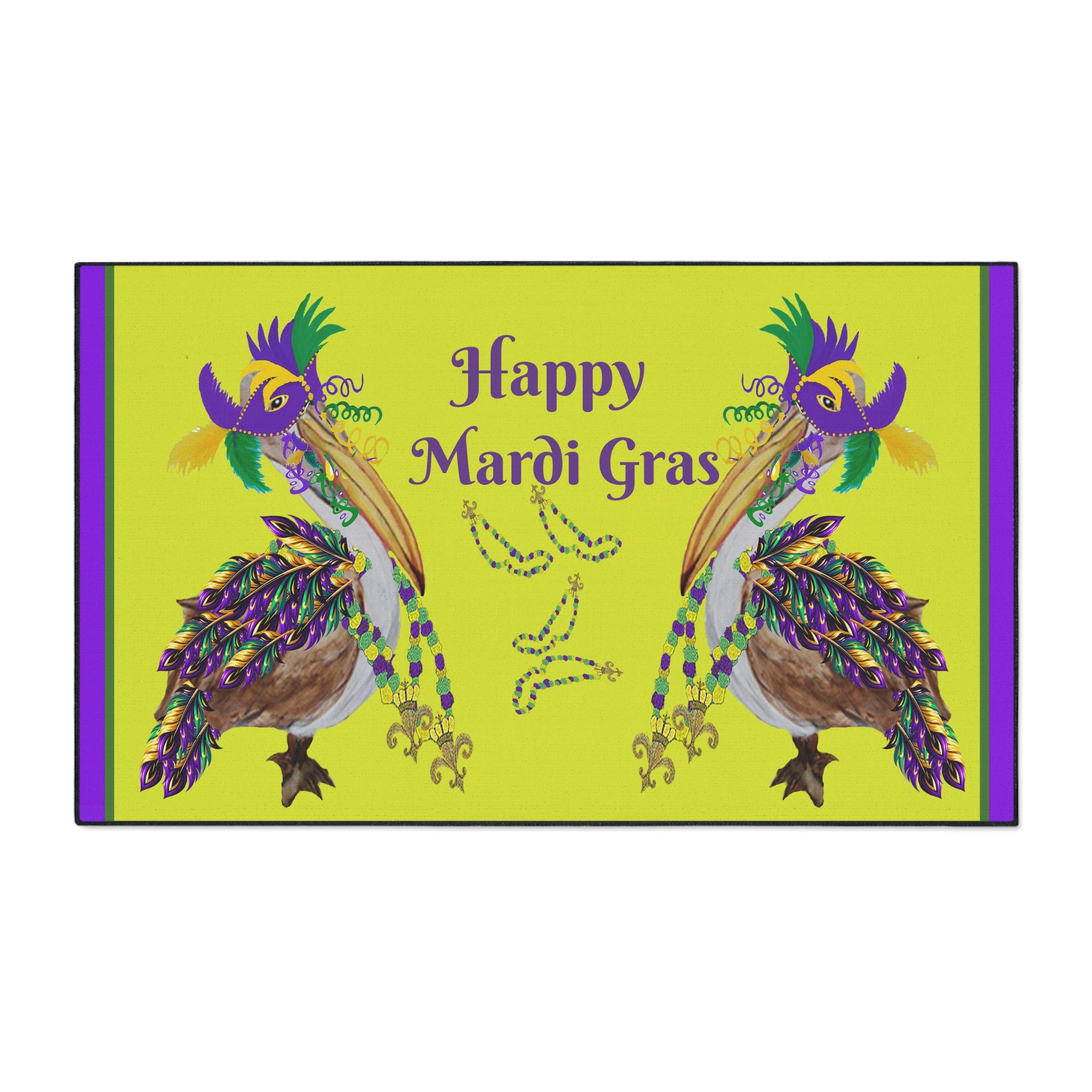 Pelican Mardi Gras adorned in beach home decor Heavy Duty Floor Mat rug