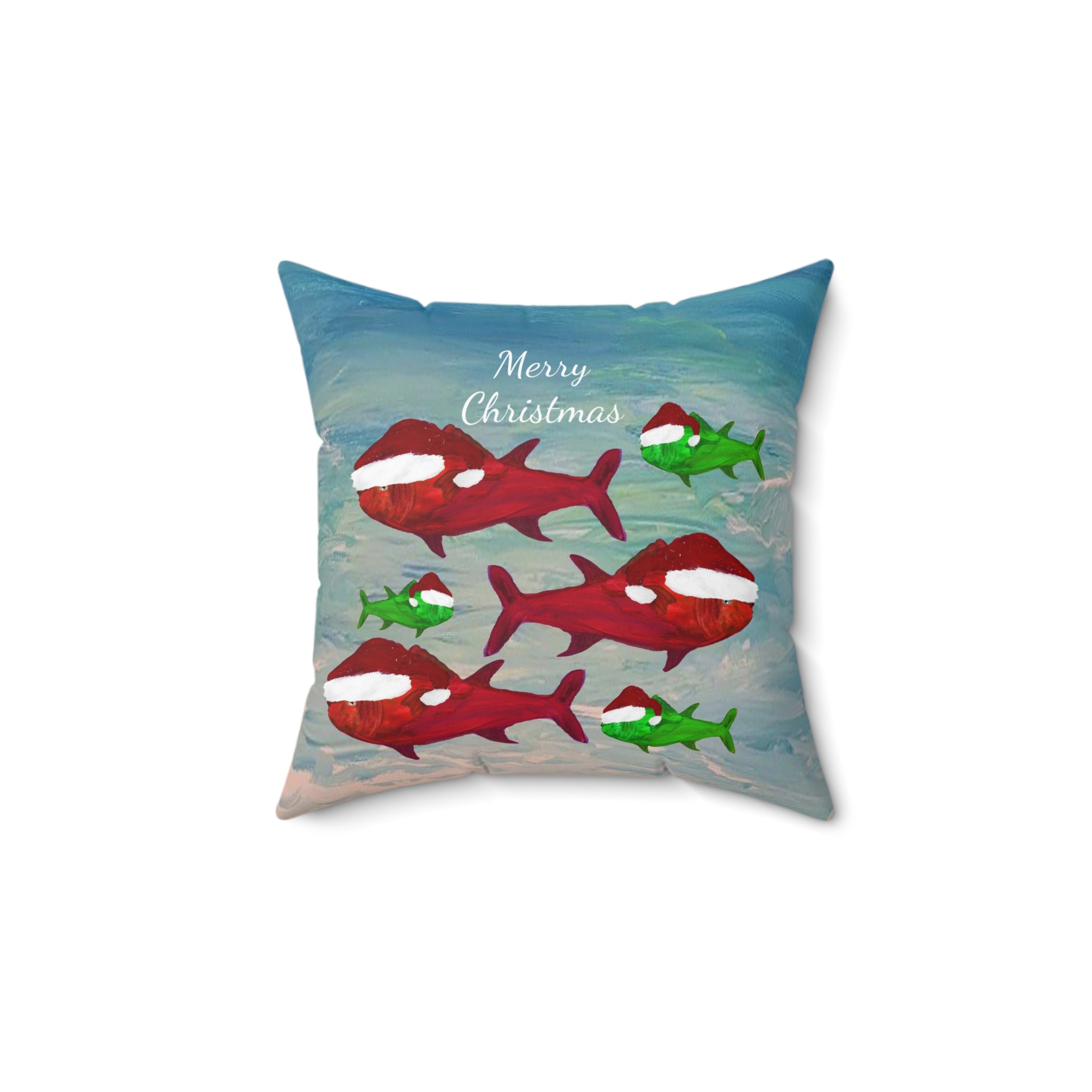 Christmas Fish Throw Pillow — 'Merry Christmas' Nautical Holiday Decor