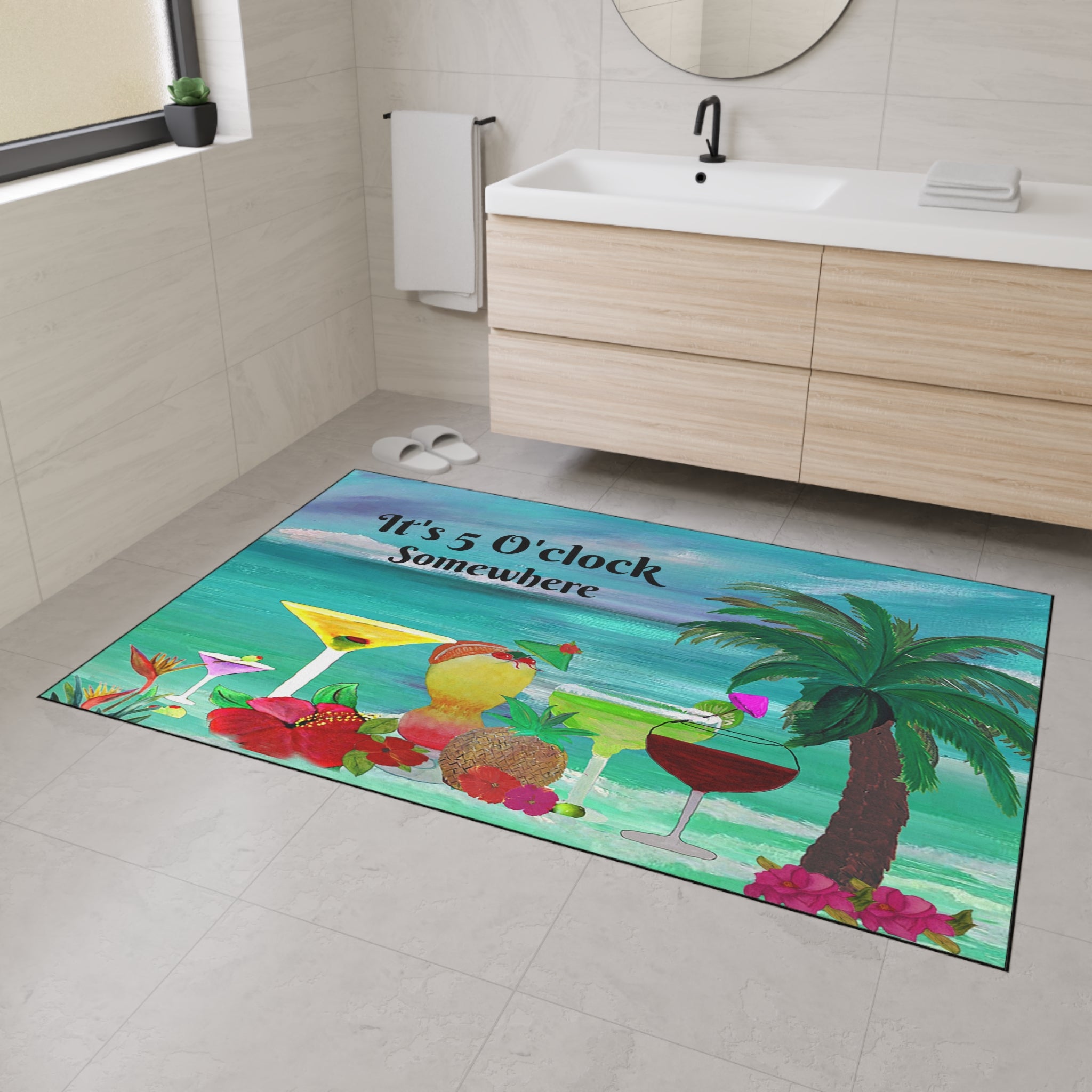 Beach Cocktail Floor Mat – "It's 5 O'Clock Somewhere" Heavy Duty Welcome Mat