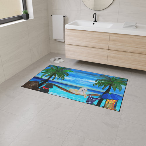 Beach Dogs Heavy Duty Floor Mat — Tropical Palm & Pup Doormat