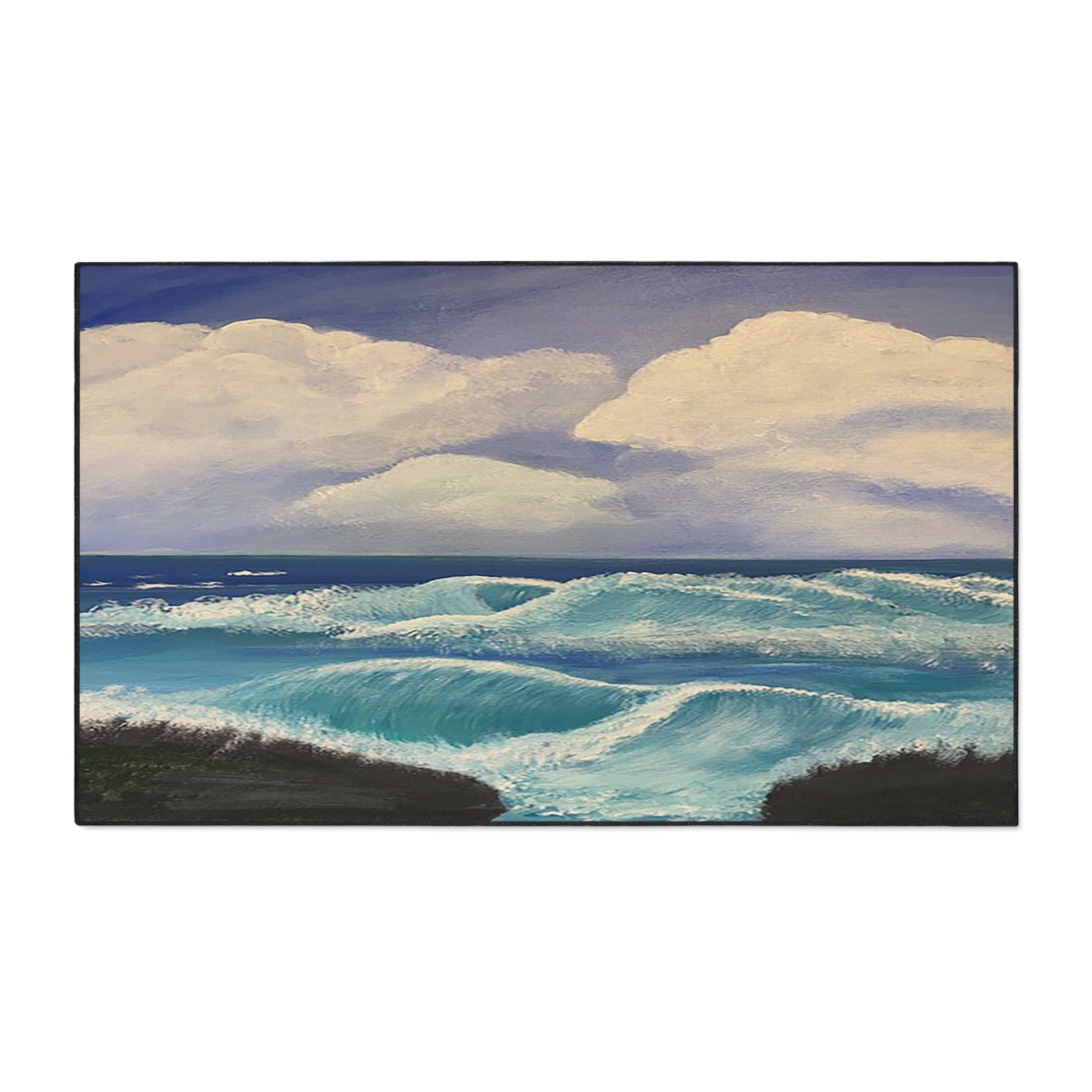 Ocean Waves Heavy-Duty Floor Mat — Coastal Seascape Doormat