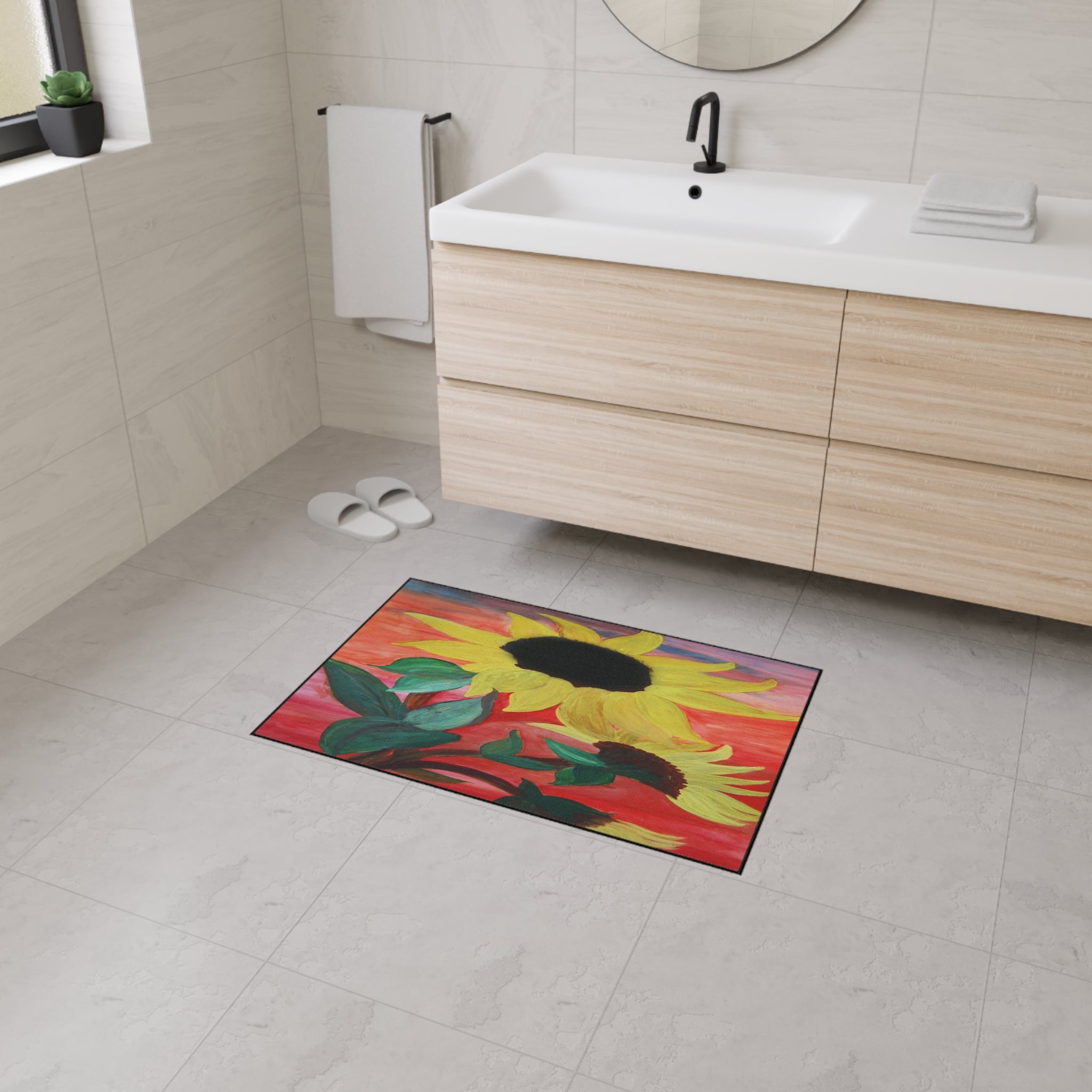 Sunflower Art Heavy-Duty Floor Mat — Bold Yellow Floral Entry Rug