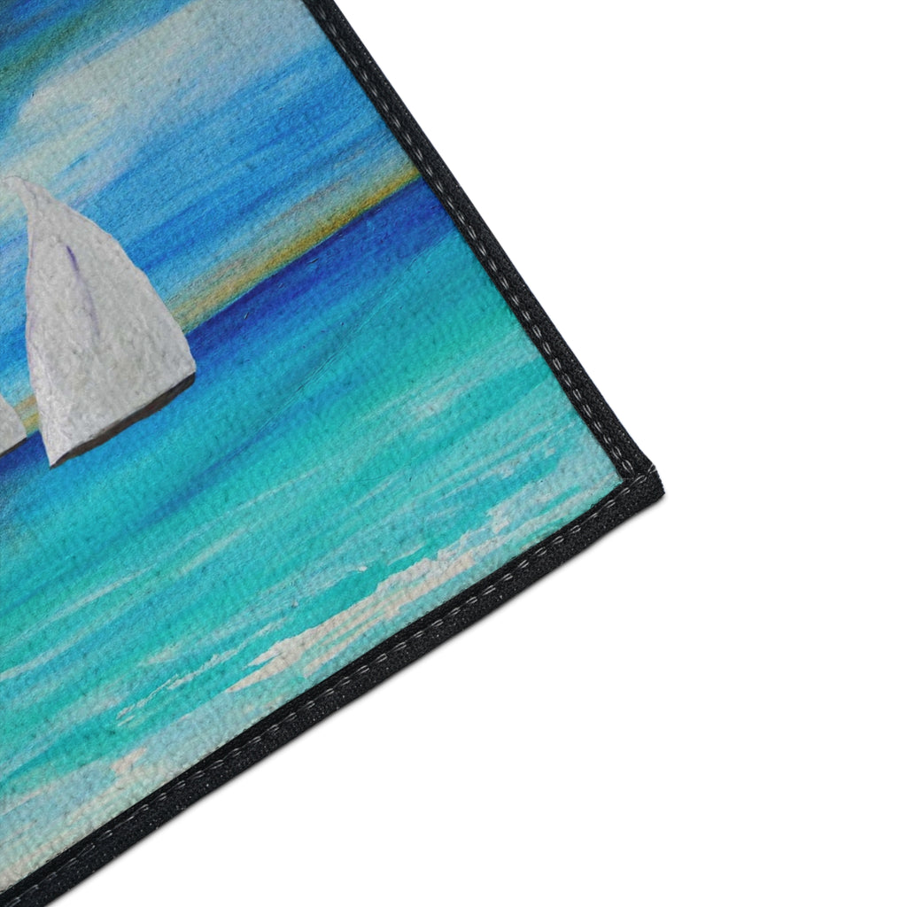 Sailboat Seascape Heavy-Duty Floor Mat — Coastal Nautical Entry Rug