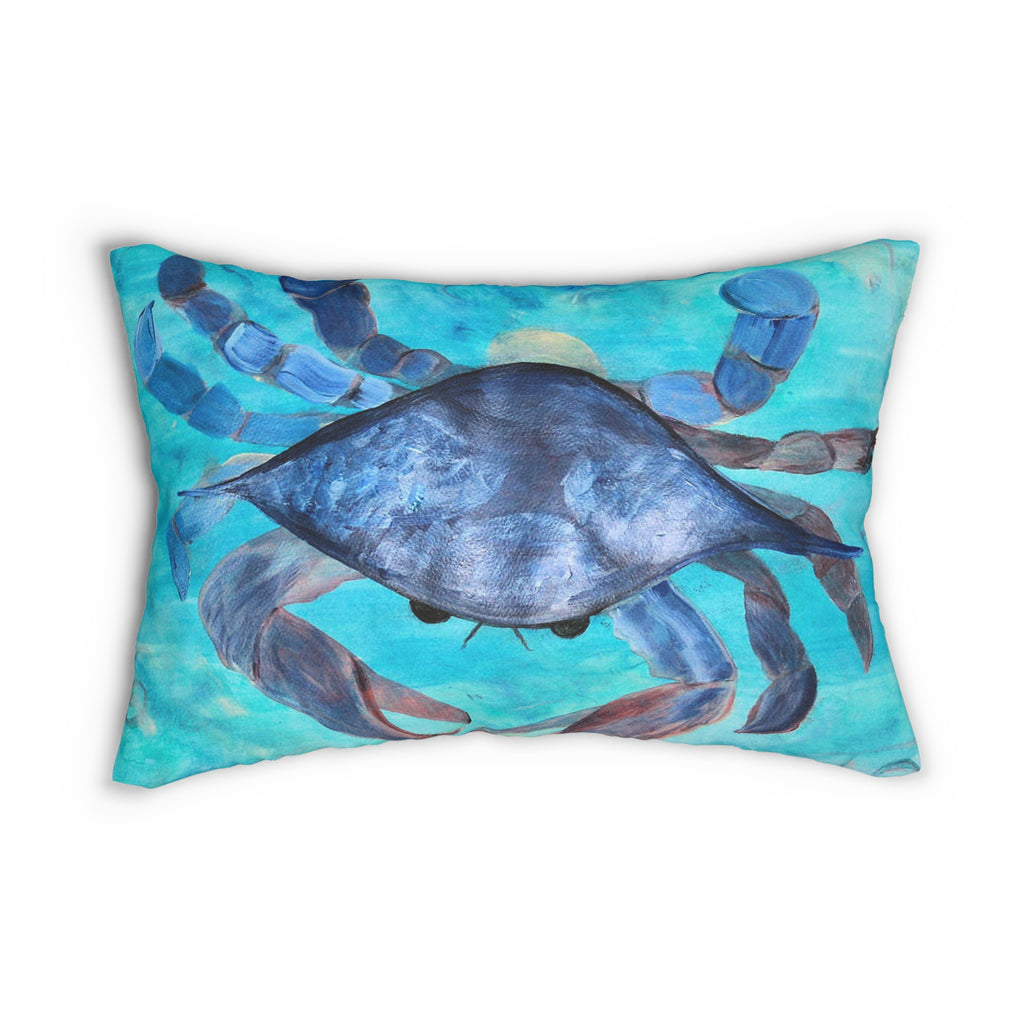 Blue Crab Coastal Lumbar Pillow — Ocean Nautical Accent Pillow