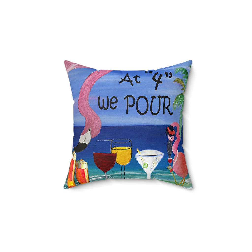 At 4 We Pour Tropical Flamingo Cocktail Pillow