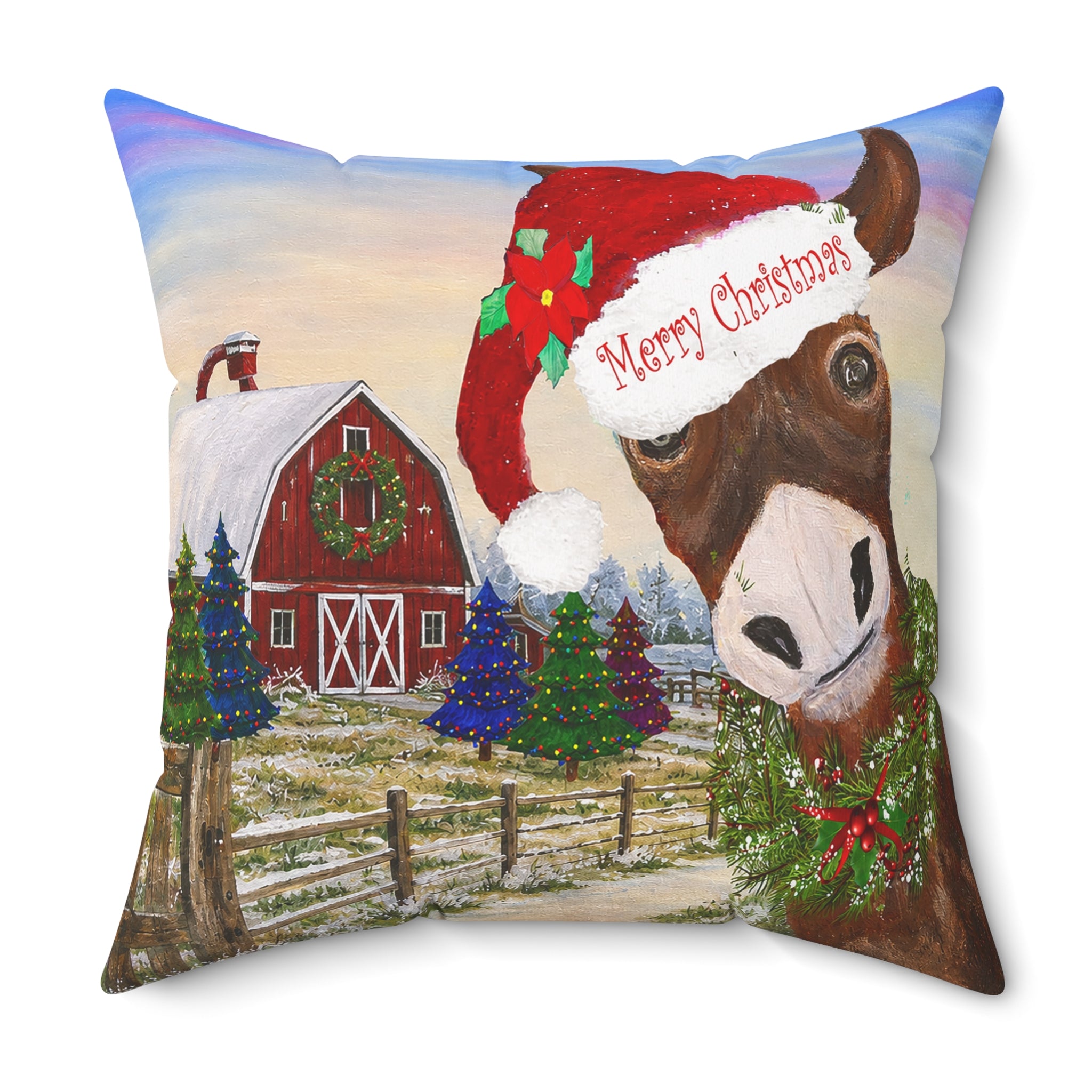 Christmas Donkey Throw Pillow - 'Merry Christmas' Festive Farmhouse Decor