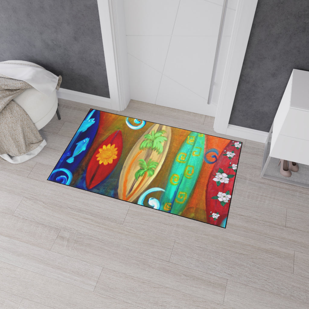 Surfboard Beach Floor Mat — Heavy Duty Tropical Welcome Mat