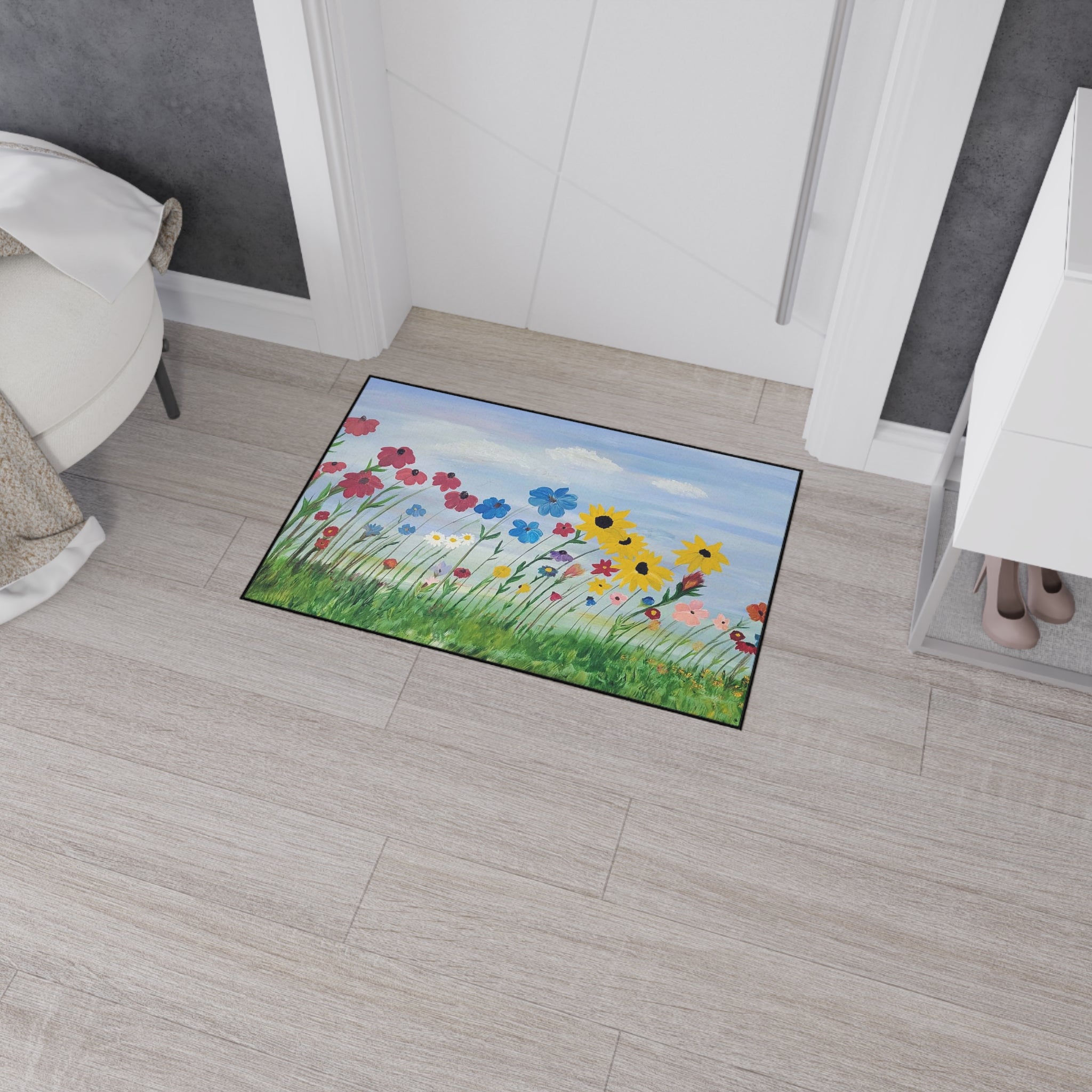 Wildflower Meadow Heavy-Duty Floor Mat — Durable Floral Doormat for Entryway, Kitchen & Patio