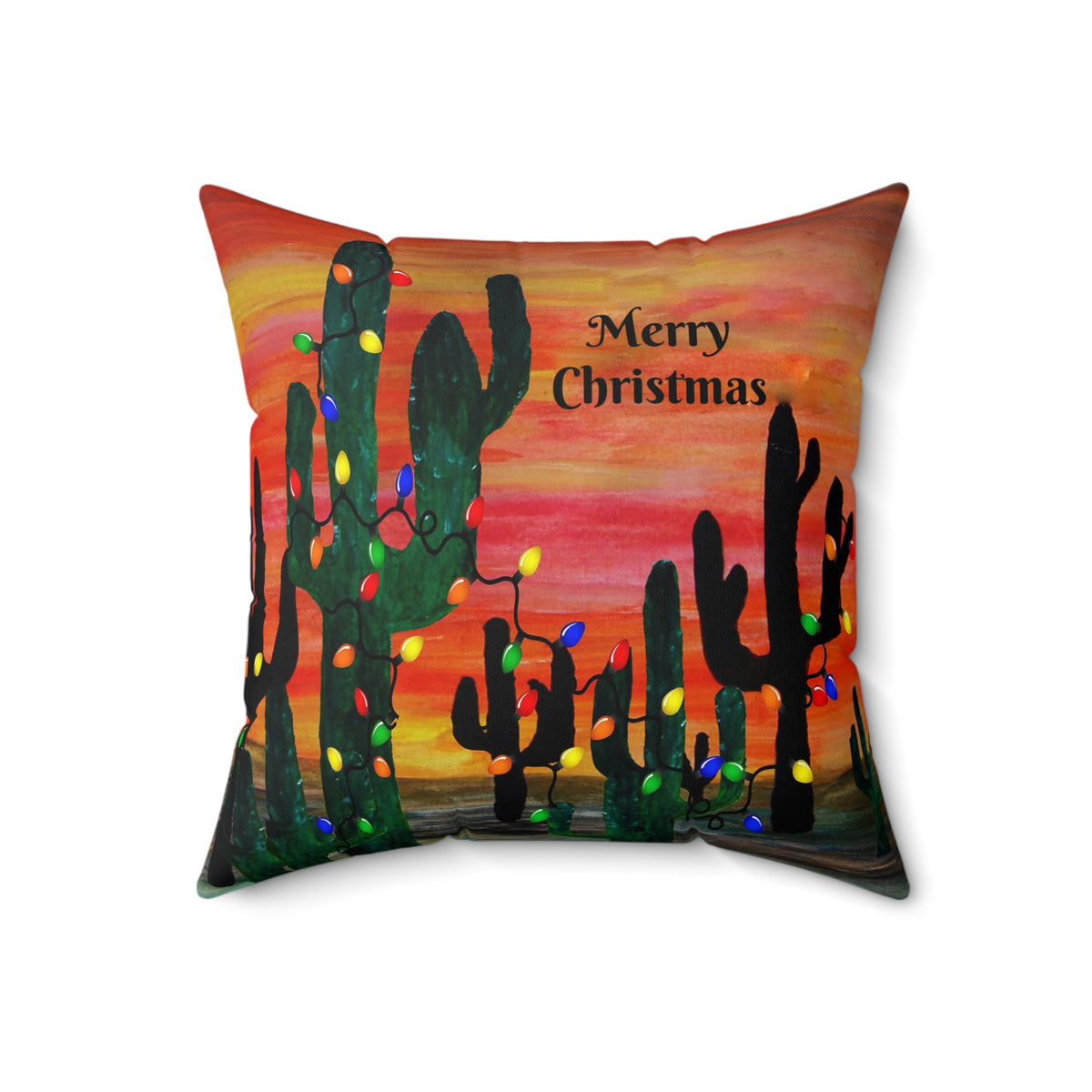 Cactus Christmas Pillow — 'Merry Christmas' Desert Holiday Throw Pillow