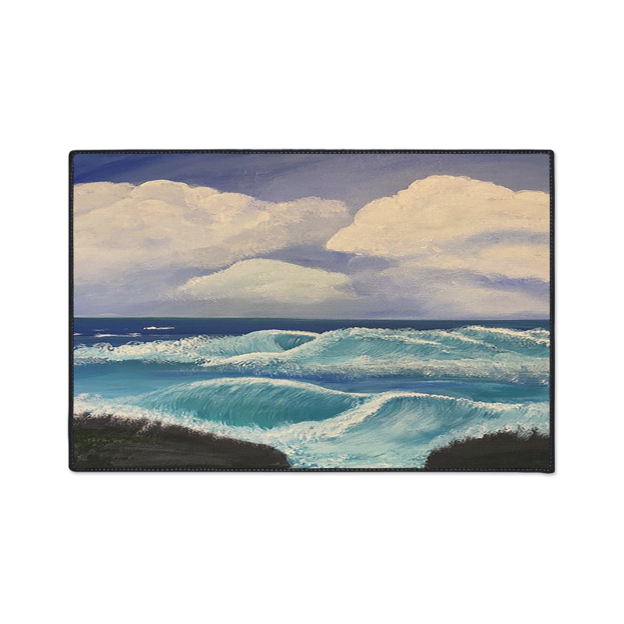 Ocean Waves Heavy-Duty Floor Mat — Coastal Seascape Doormat