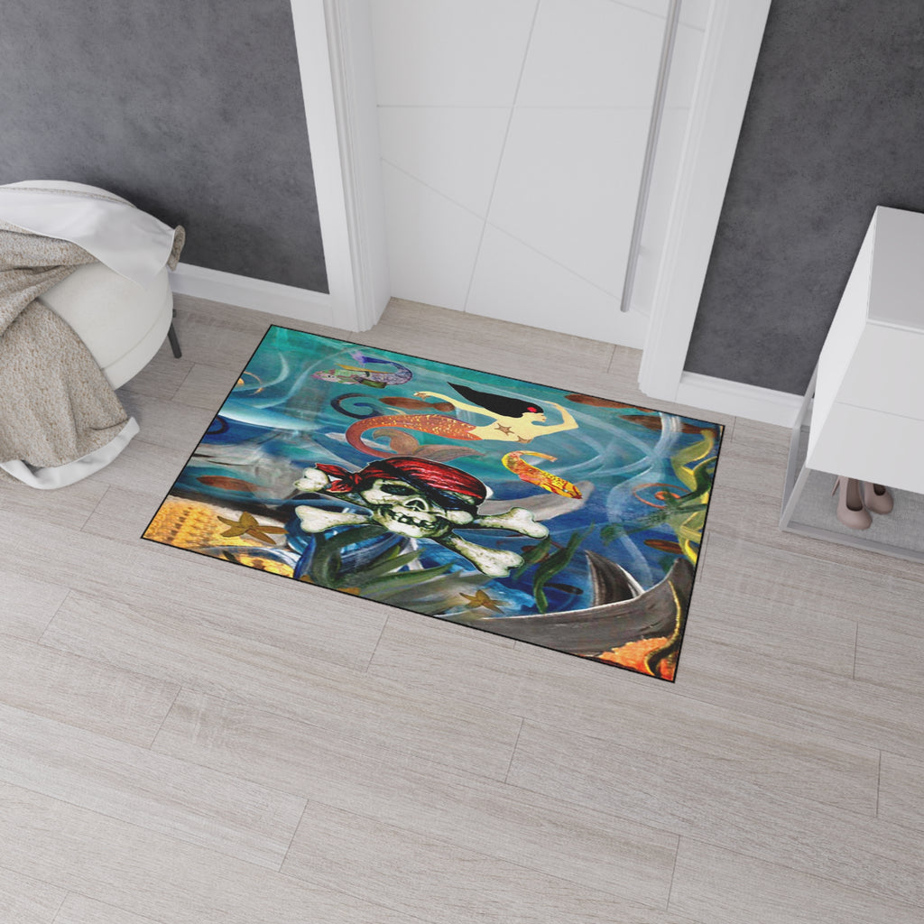 Pirate Skull & Mermaid Heavy Duty Floor Mat — Nautical Entryway Rug