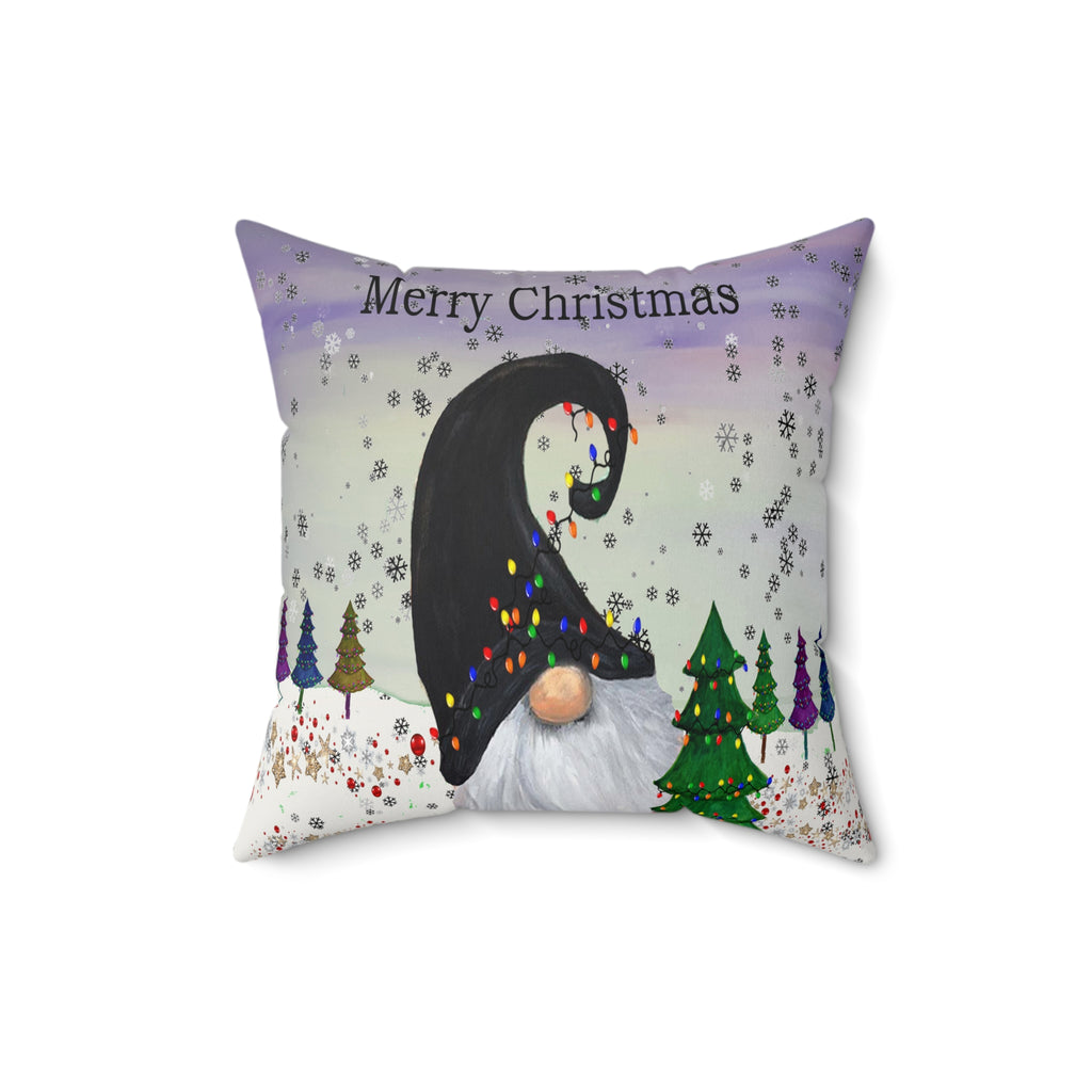 Merry Christmas Gnome Throw Pillow – Holiday Decorative Cushion with Festive Lights
