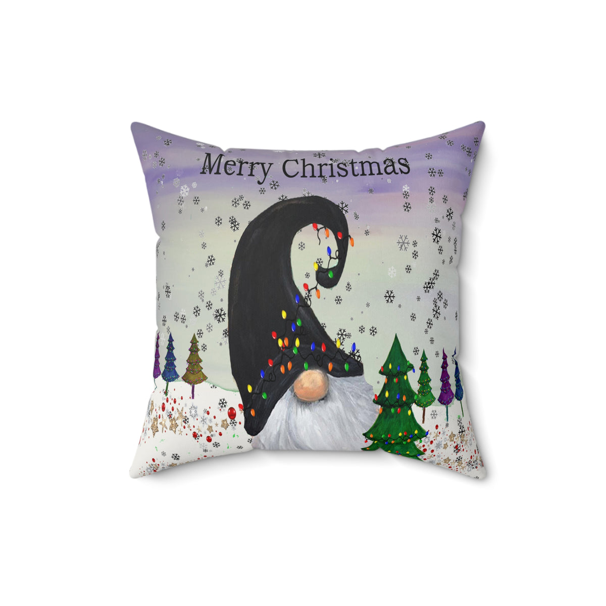 Merry Christmas Gnome Throw Pillow – Holiday Decorative Cushion with Festive Lights