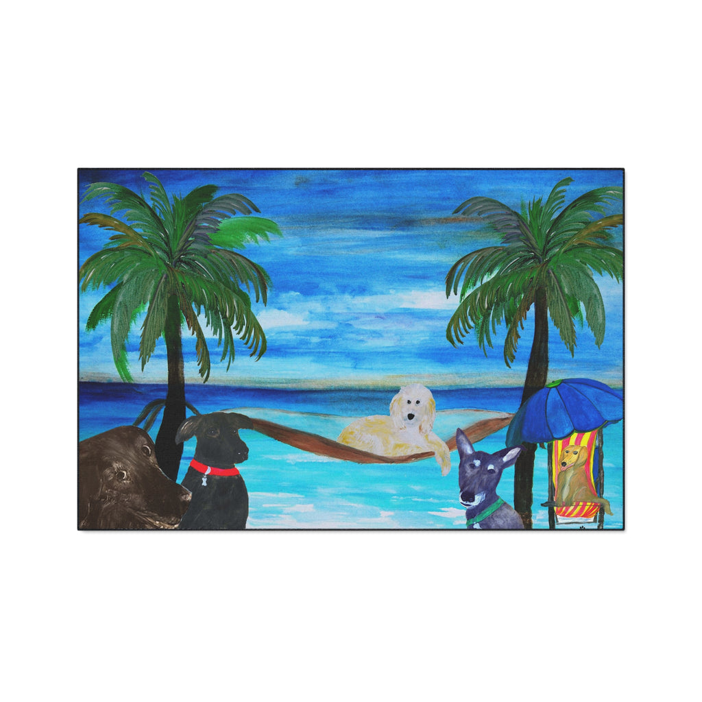 Beach Dogs Heavy Duty Floor Mat — Tropical Palm & Pup Doormat